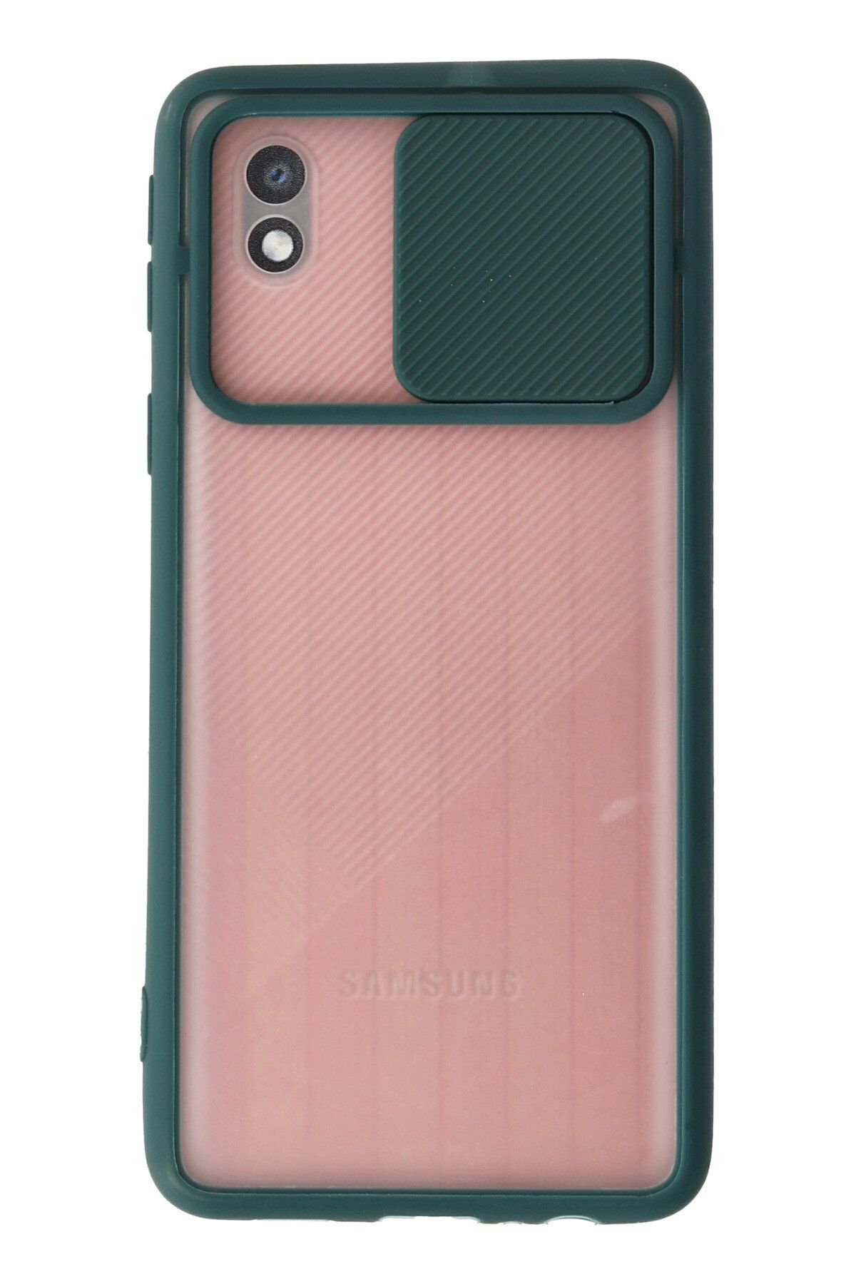 NewFace Samsung Galaxy A01 Core Kılıf Palm Buzlu Kamera Sürgülü Silikon - Yeşil GLSTD