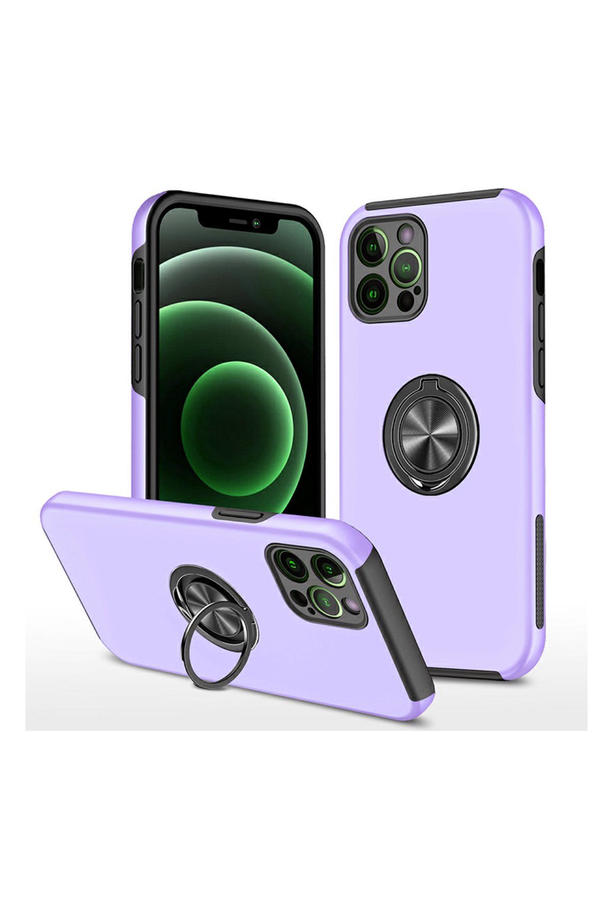 NewFace iPhone 12 Pro Kılıf Elit Yüzüklü Kapak - Mor MRAYD