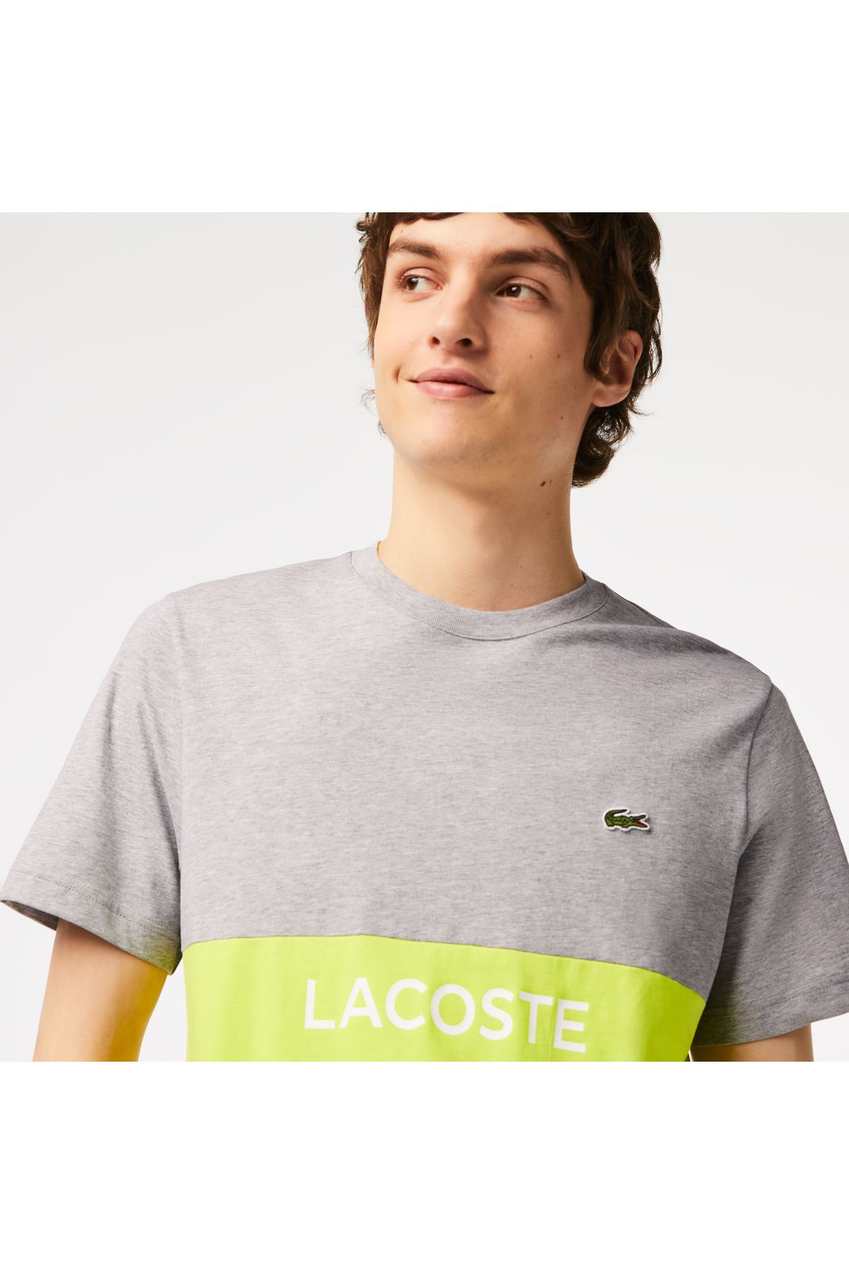 تی شرت زرد مردانه رنگ یقه دوچرخه مناسب Blok Lacoste