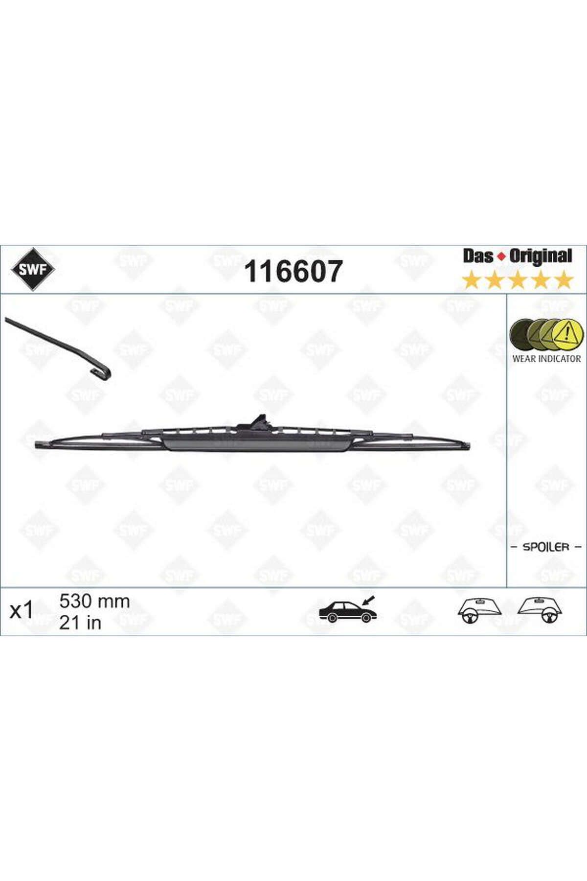 VALEO SİLECEK SWF 53cm x1 SPOİLERLİ GOLF III IV A3-A4-BMW 3-GOLF 3-PASSAT INCA IBIZA LEON AVENSIS DRSTR