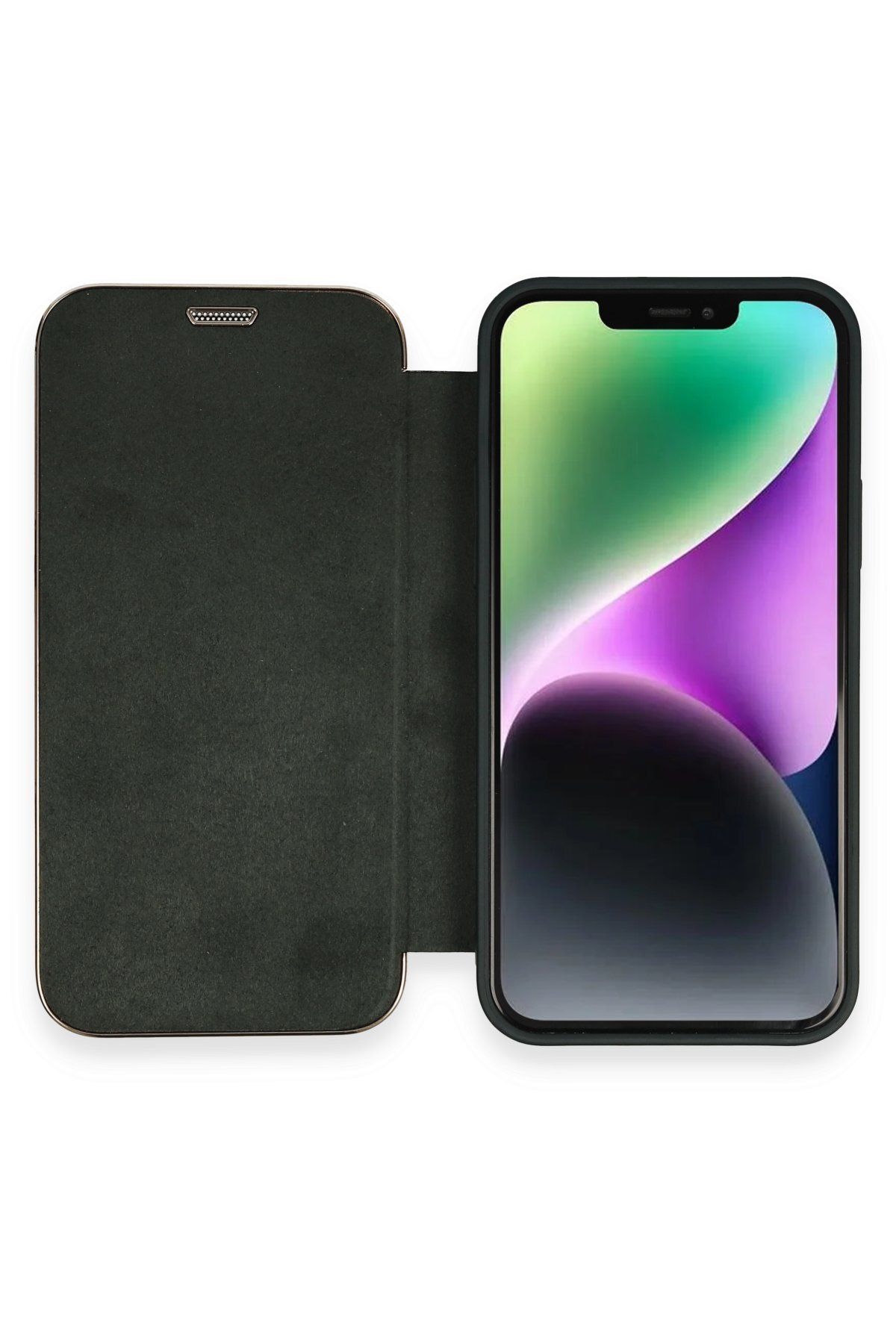 NewFace iPhone 12 Kılıf Dolpin Kapaklı - Koyu Yeşil GLSTD