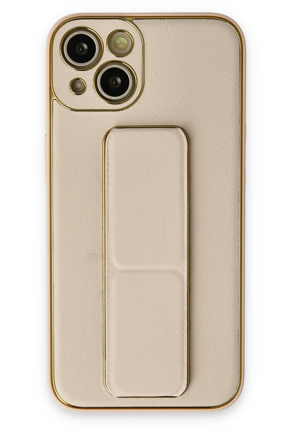 NewFace iPhone 14 Kılıf Coco Deri Standlı Kapak - Gold GLSTD