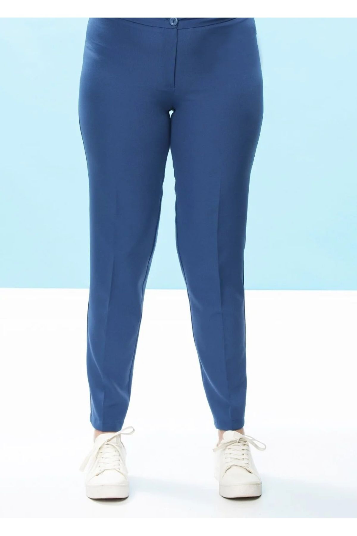 EVEN plus size-Narrow Leg Blue Plus Size Trousers 2