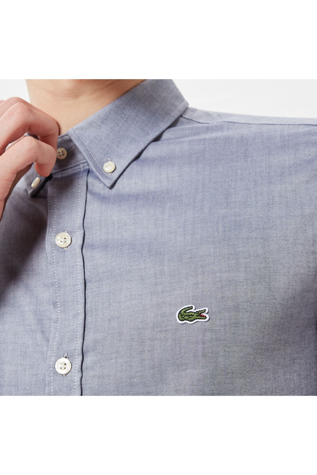 پیراهن / بلوز دکمه دار آبی مردانه یقه لباس باریک Lacoste