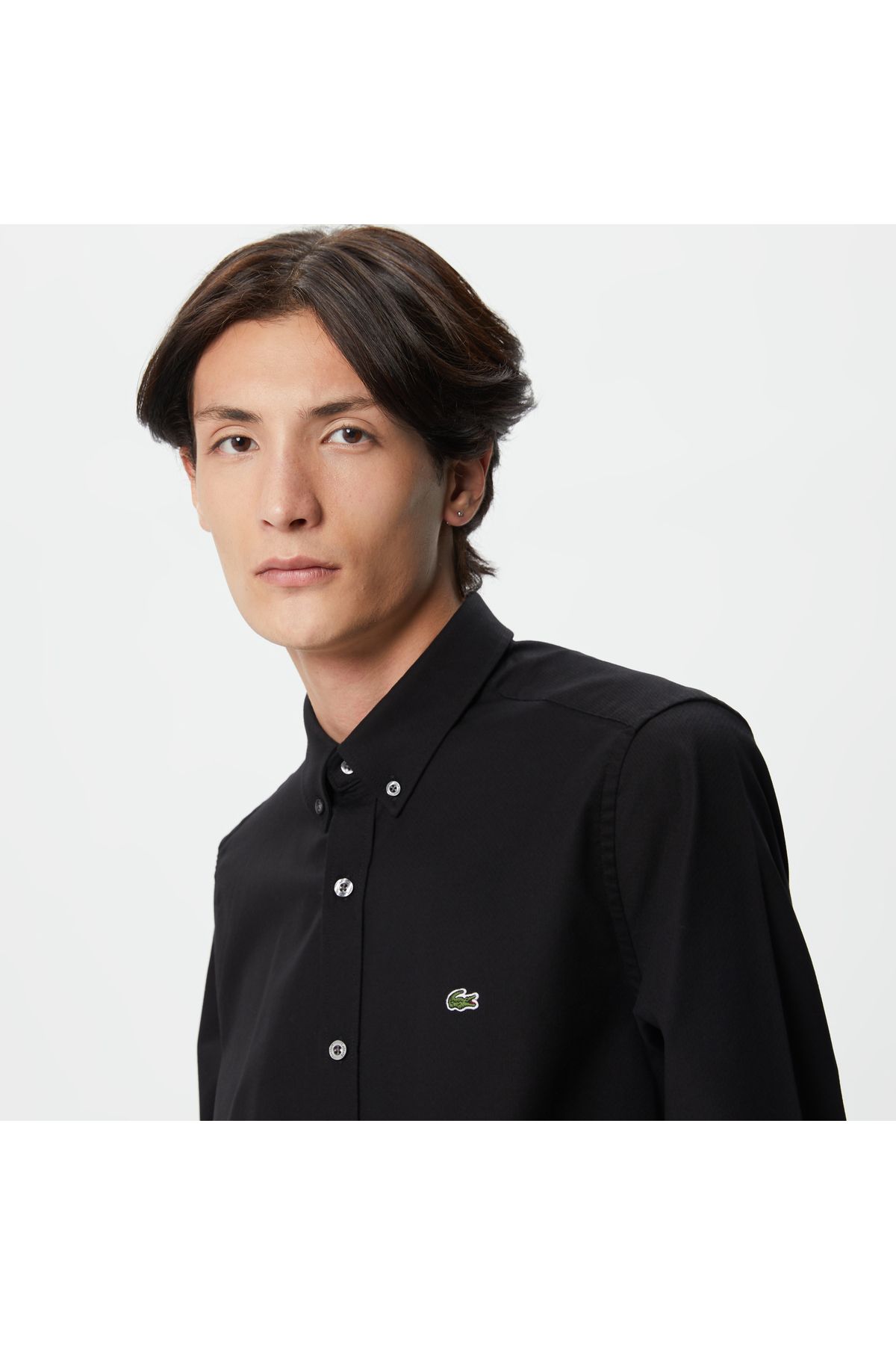 پیراهن / بلوز دکمه دار مشکی مردانه پنبه ارگانیک یقه آلی لباس باریک Lacoste