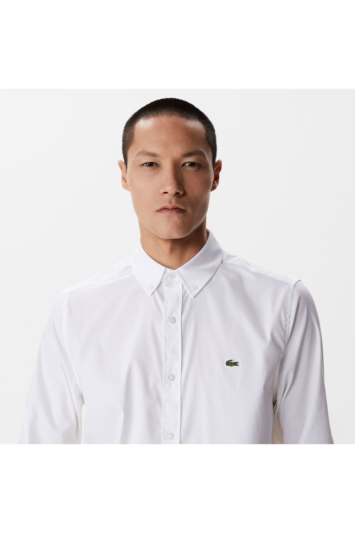 پیراهن / بلوز دکمه دار سفید مردانه باریک اورجینال Lacoste