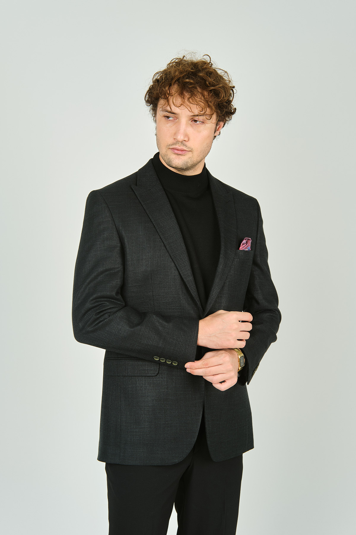 GİO-Gio Men's Green Striped Classic Cut Wool Jacket - Regular Fit 1891 2