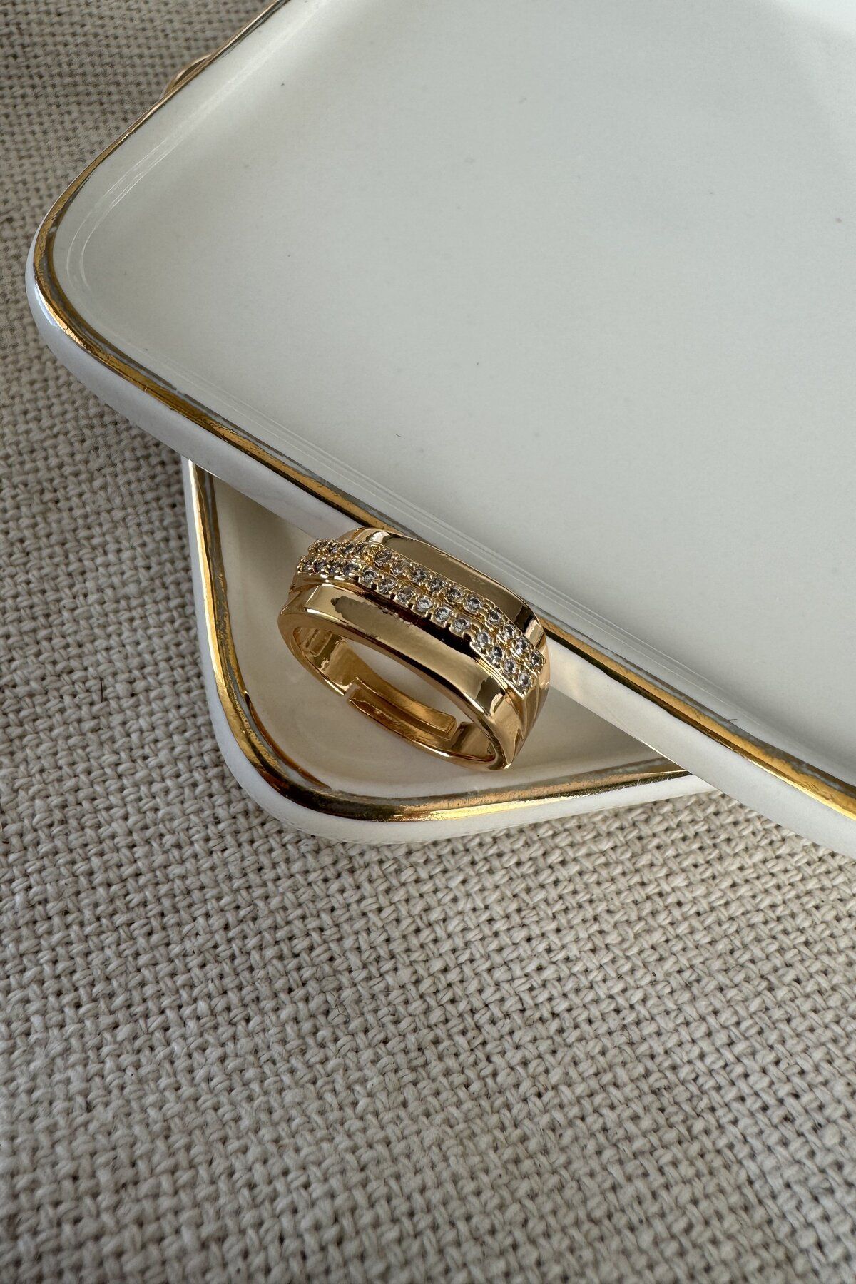 My Joyas Design-14K Gold Plated Double Row Rhinestones Ring on Plate 2