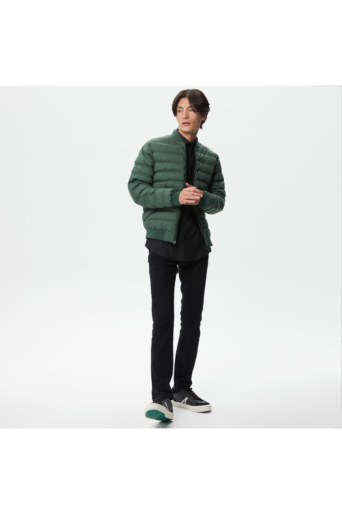 کاپشن سبز مردانه مانتو خاکی لحاف یقه قاضی Lacoste