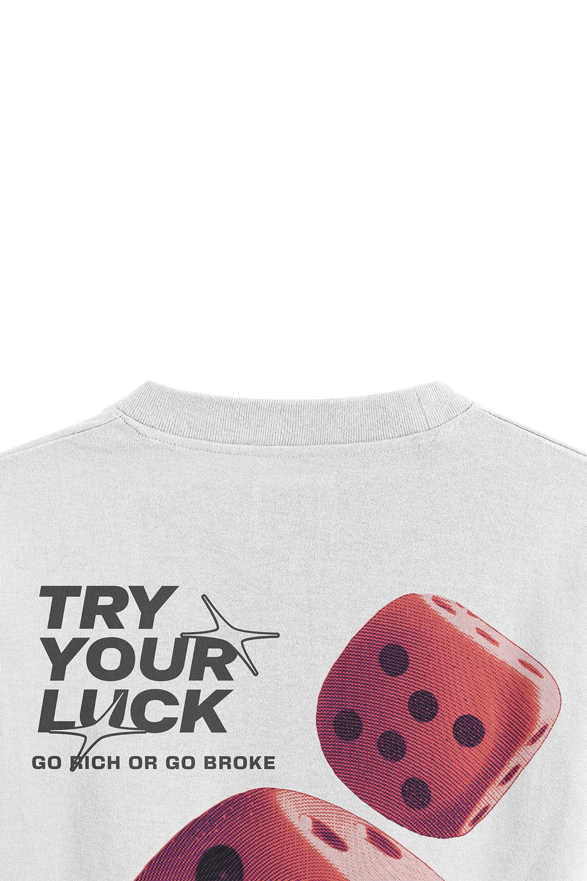 Overoz-تيشيرت أبيض كبير الحجم من Try Your Luck - مطبوع من الخلف، للجنسين، مكتوب 1216 4