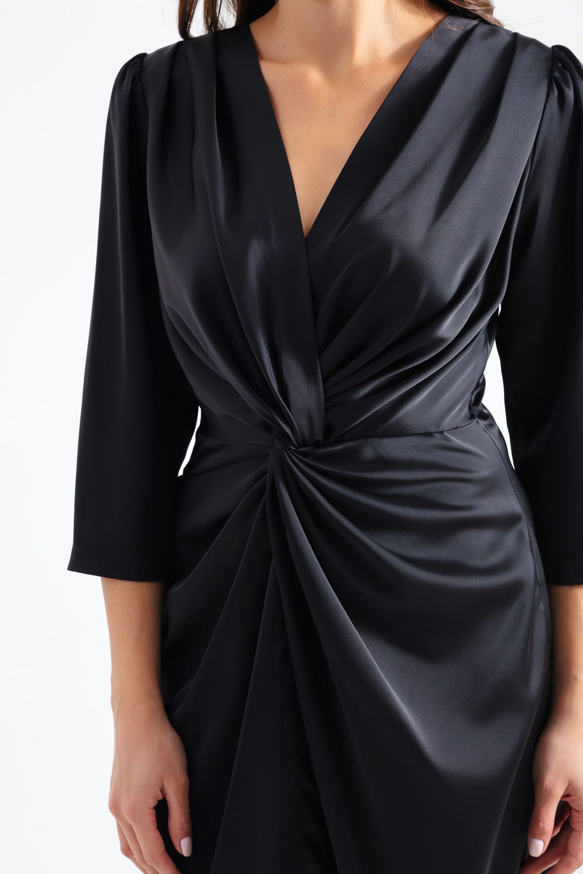 Lafaba-Schwarzes Midikleid mit V-Ausschnitt für Damen 4