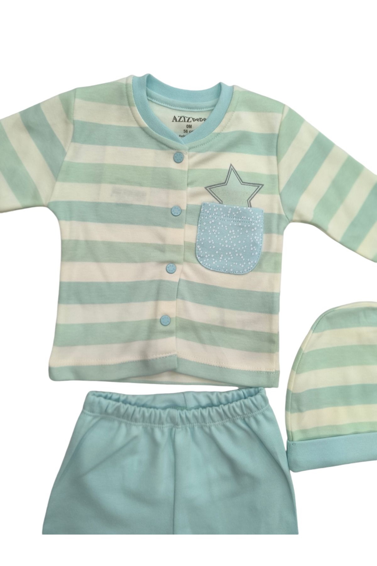 Aziz Bebe-Balloon Patterned 3-Piece Baby Set with Bottom, Top, Hat and Feet, Size 0-3-6 Months 2