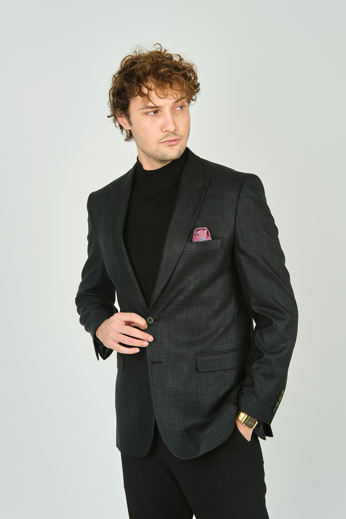 GİO-Gio Men's Green Striped Classic Cut Wool Jacket - Regular Fit 1891 3