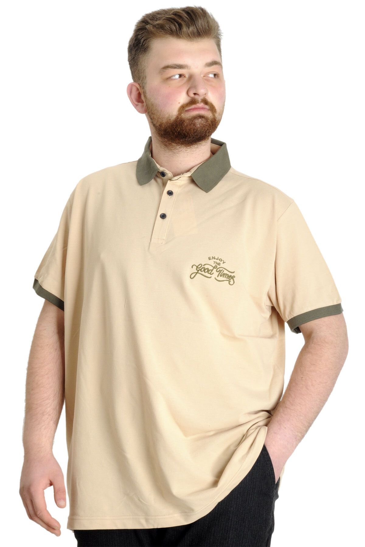 ModeXL-Mode Xl Large Size Men's Polo T-shirt Good Times 23345 Beige 1