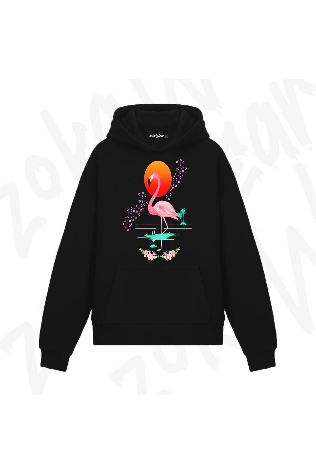 exans Hanorac Cu Glugă Imprimat Cu Design Flamingo Inspirat Din Japonia Unisex - L
