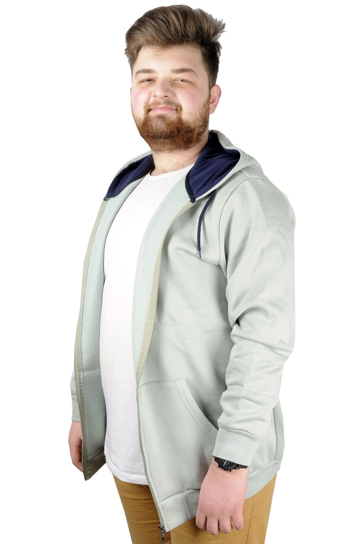 ModeXL Hanorac Pentru Bărbați - Mode Xl, Cu Glugă, Cu Fermoar, Verde Basic Masculin - 3XL