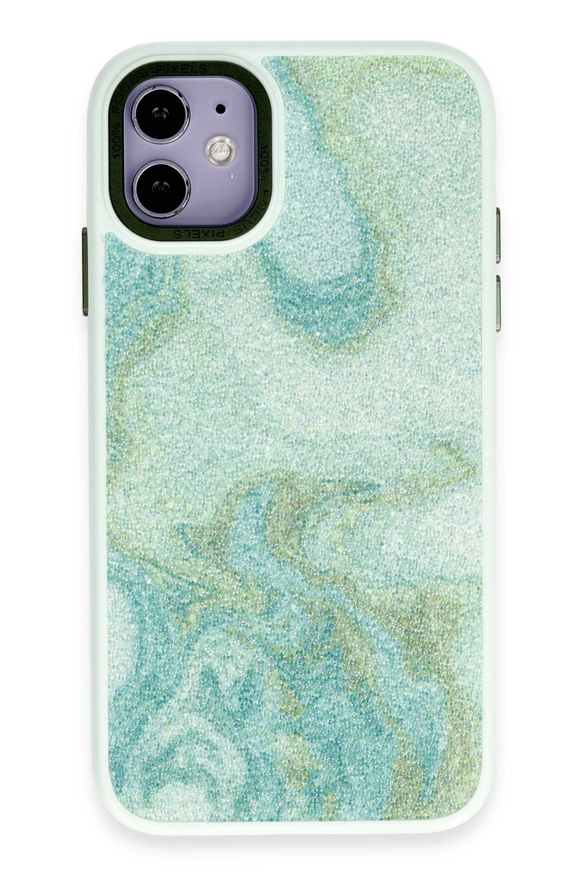 NewFace iPhone 12 Kılıf Moda Simli Kapak - Yeşil MRAYD