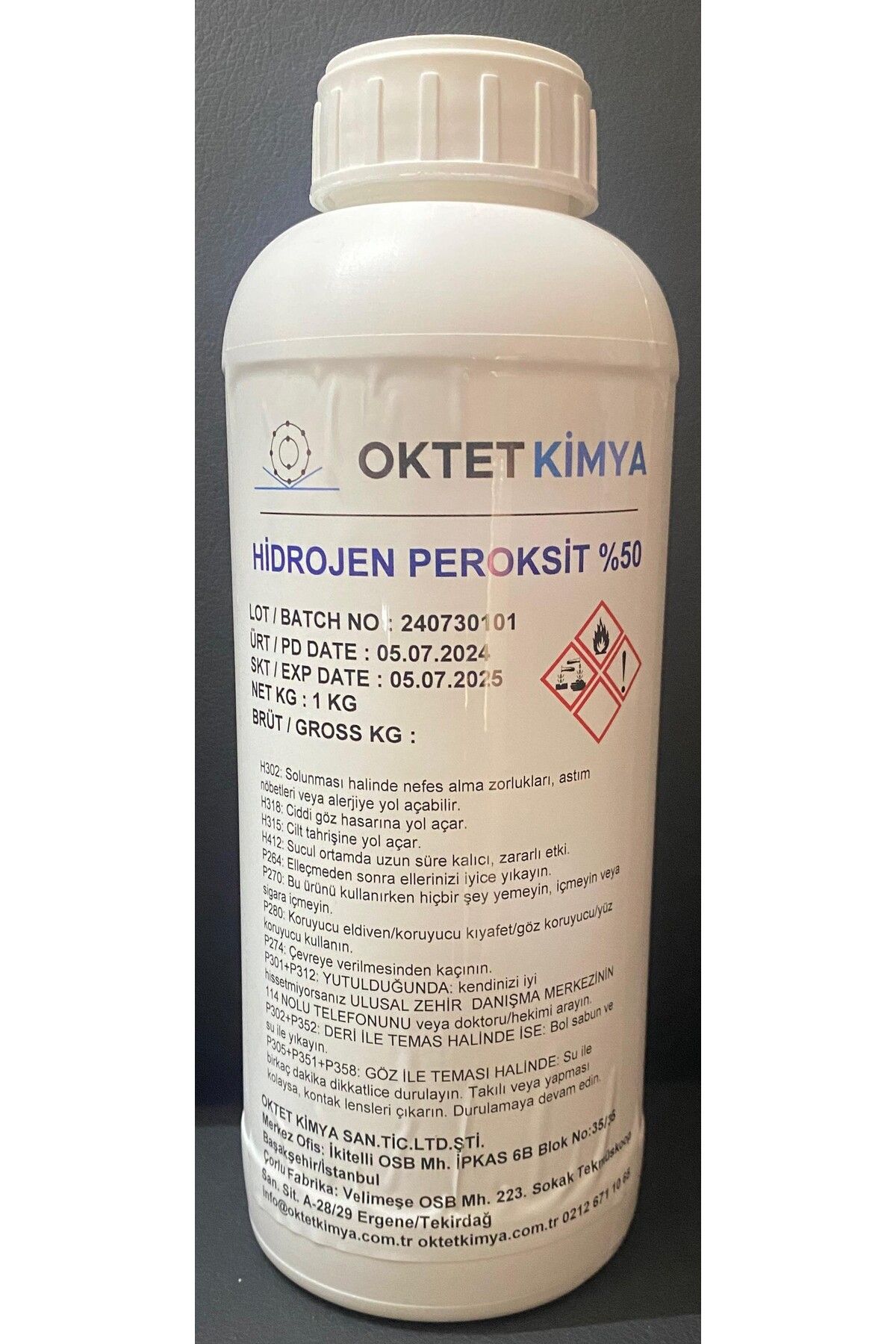 oktet Hidrojen H2o2 Peroksit %50 Oksijenli Su - 1 KG.