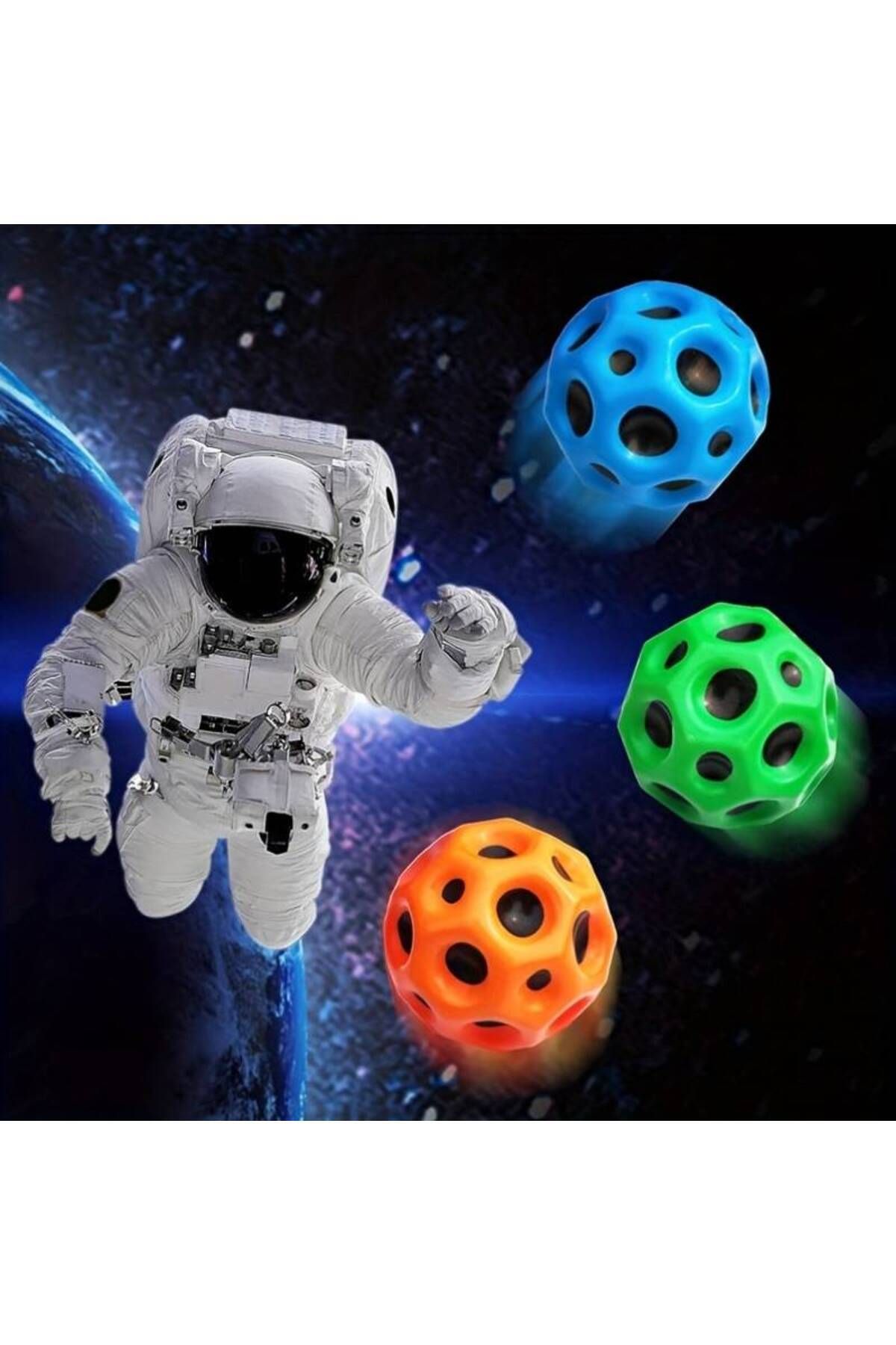 YAPIŞKAN STORE Yükseğe Zıplayan Delikli Bouncer Ball Space Ball Süper Uzay Topu 1 Adet Ay Top Moon Ball