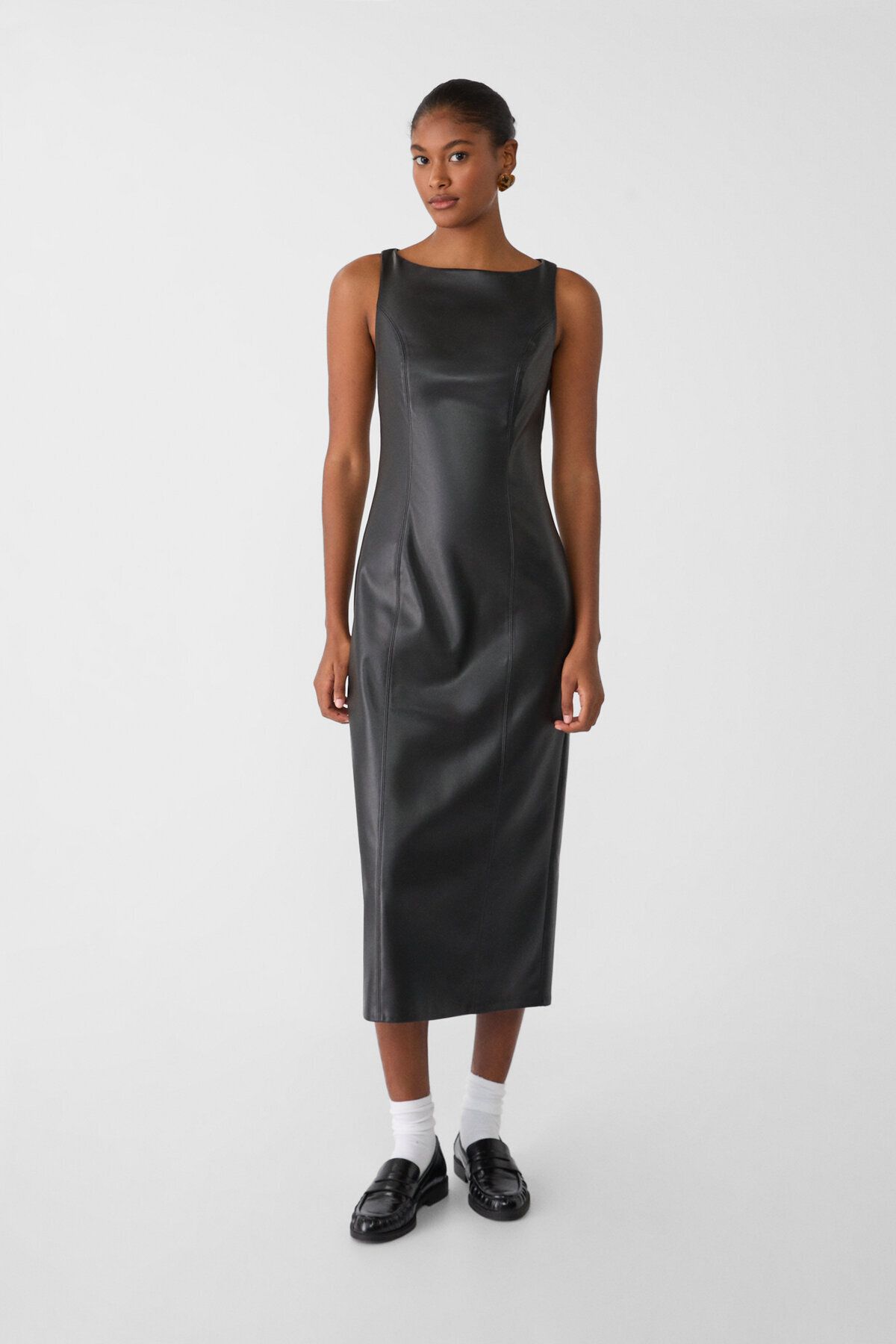 Stradivarius-Faux leather midi dress 1