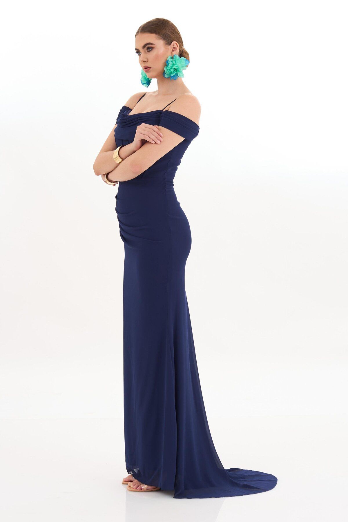 Carmen-Navy Blue Strappy Long Chiffon Evening Dress 3