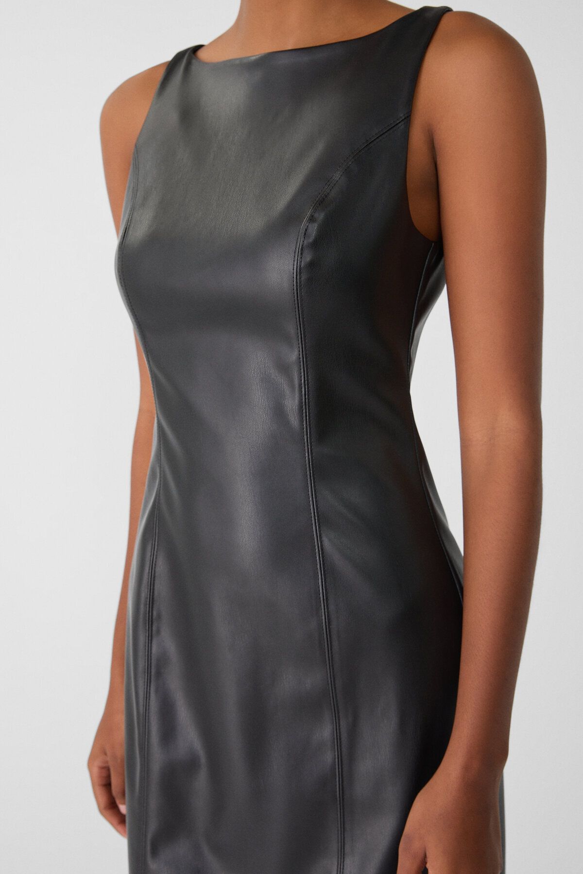Stradivarius-Faux leather midi dress 4