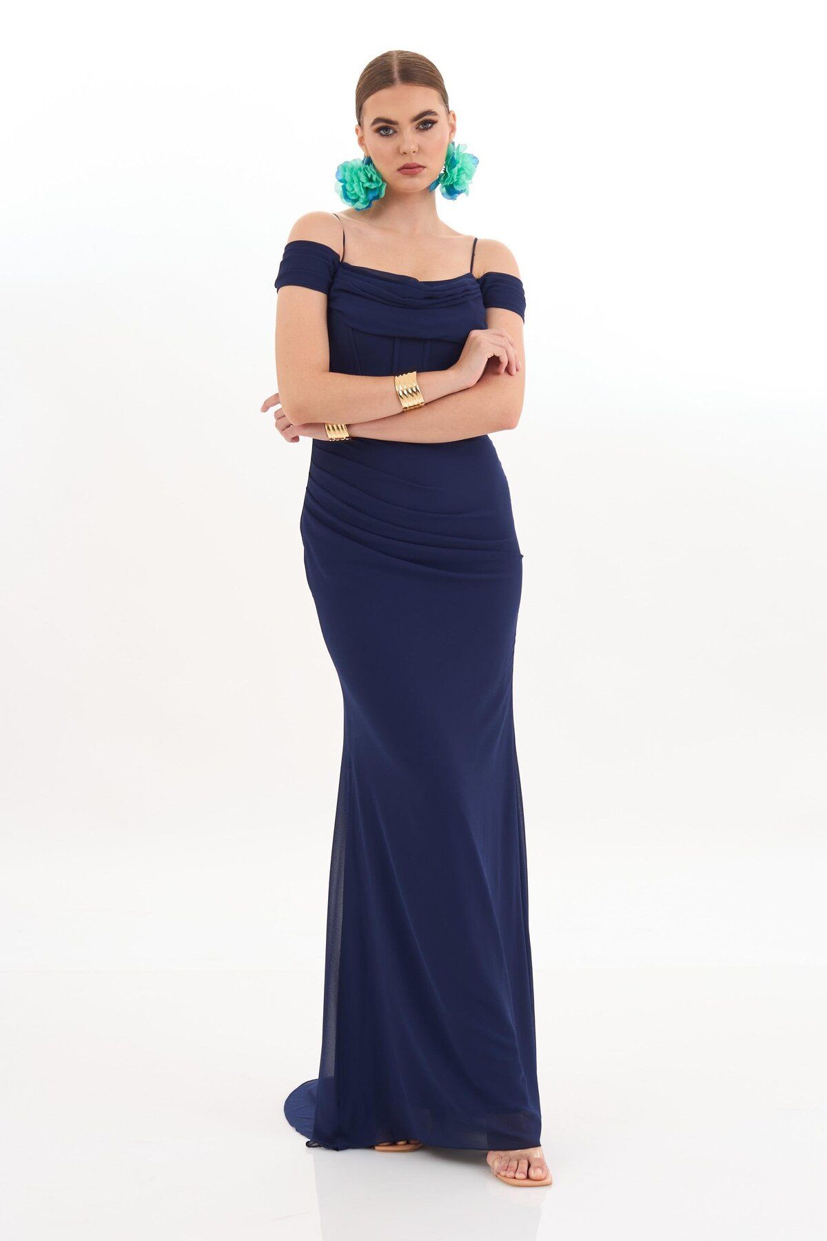 Carmen-Navy Blue Strappy Long Chiffon Evening Dress 4