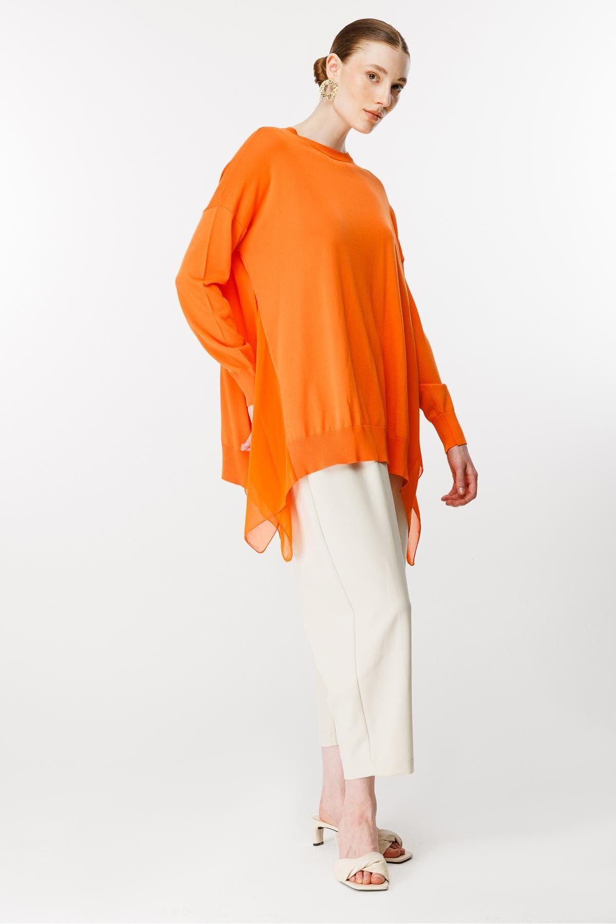 Ghisa-Orange Knitwear Tunic - Chiffon Detailed 3