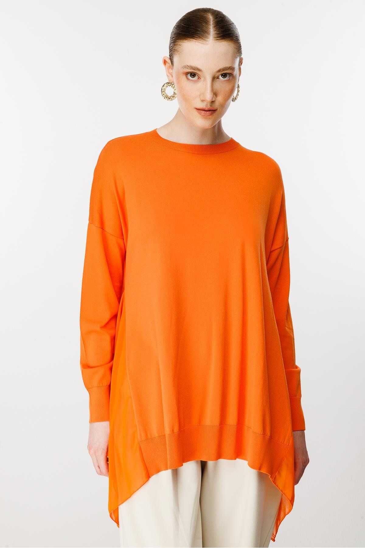 Ghisa-Orange Knitwear Tunic - Chiffon Detailed 5