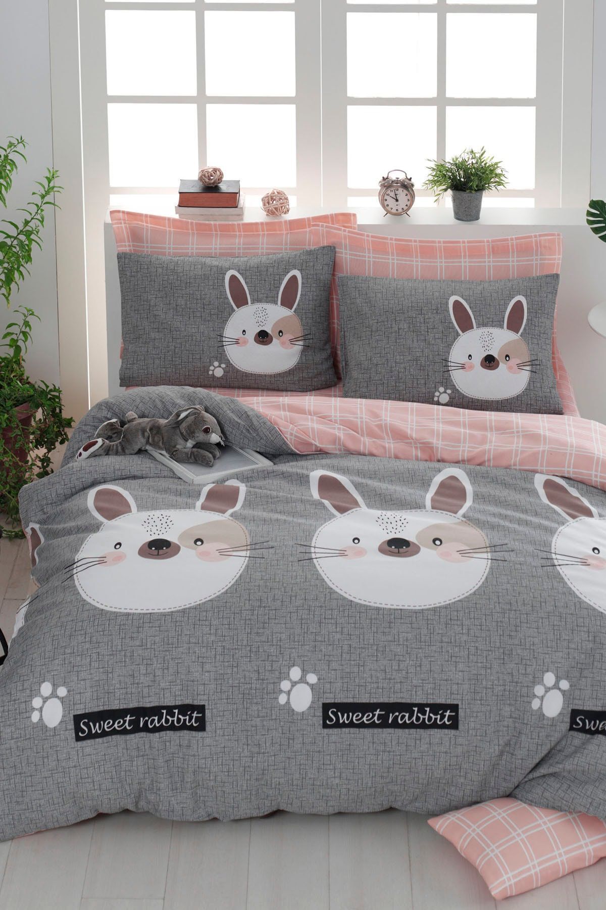 Eponj Home-Set cuvertură de pilota dublă Mature - Bunny Brown-Grey-Pink 1