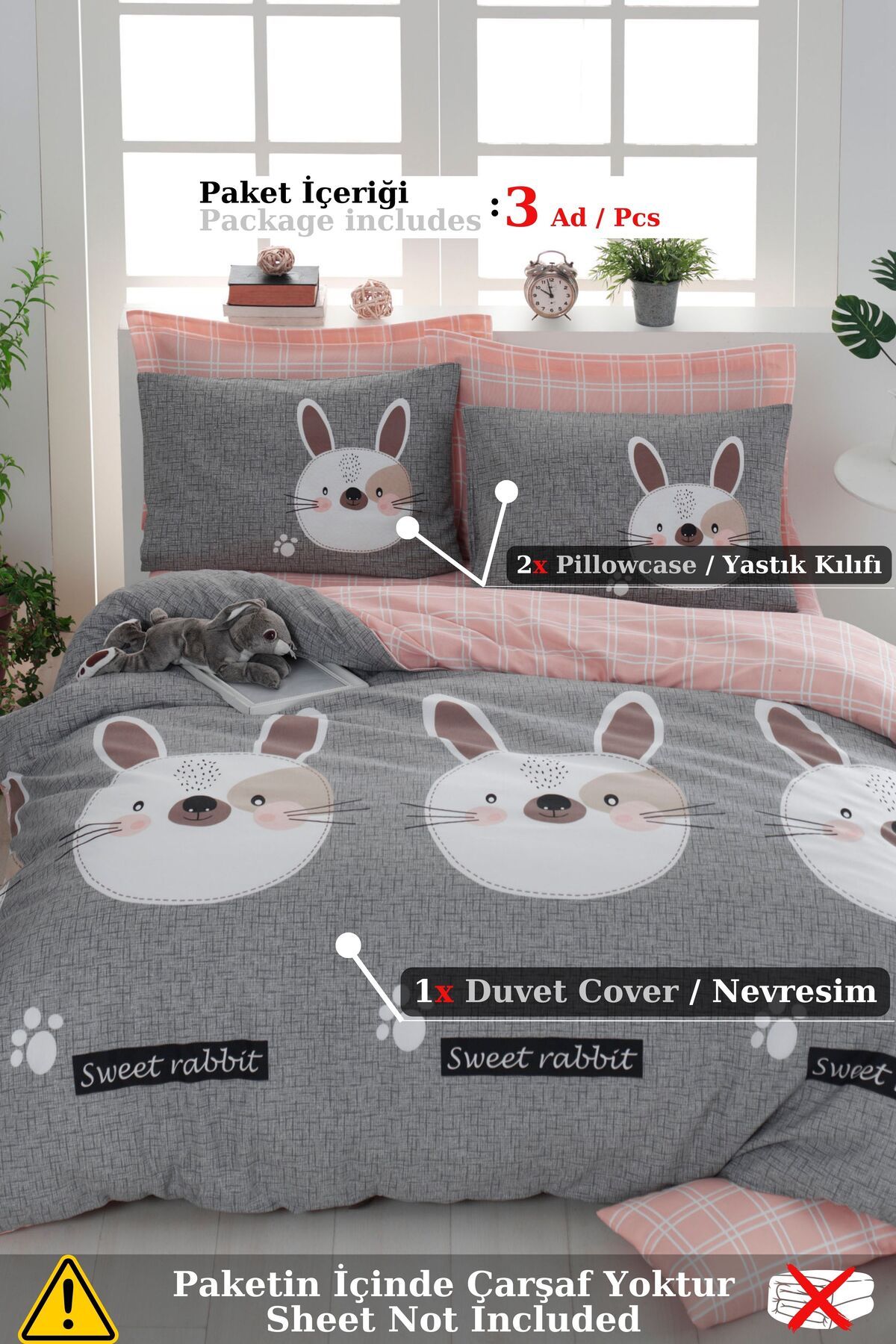 Eponj Home-Set cuvertură de pilota dublă Mature - Bunny Brown-Grey-Pink 3