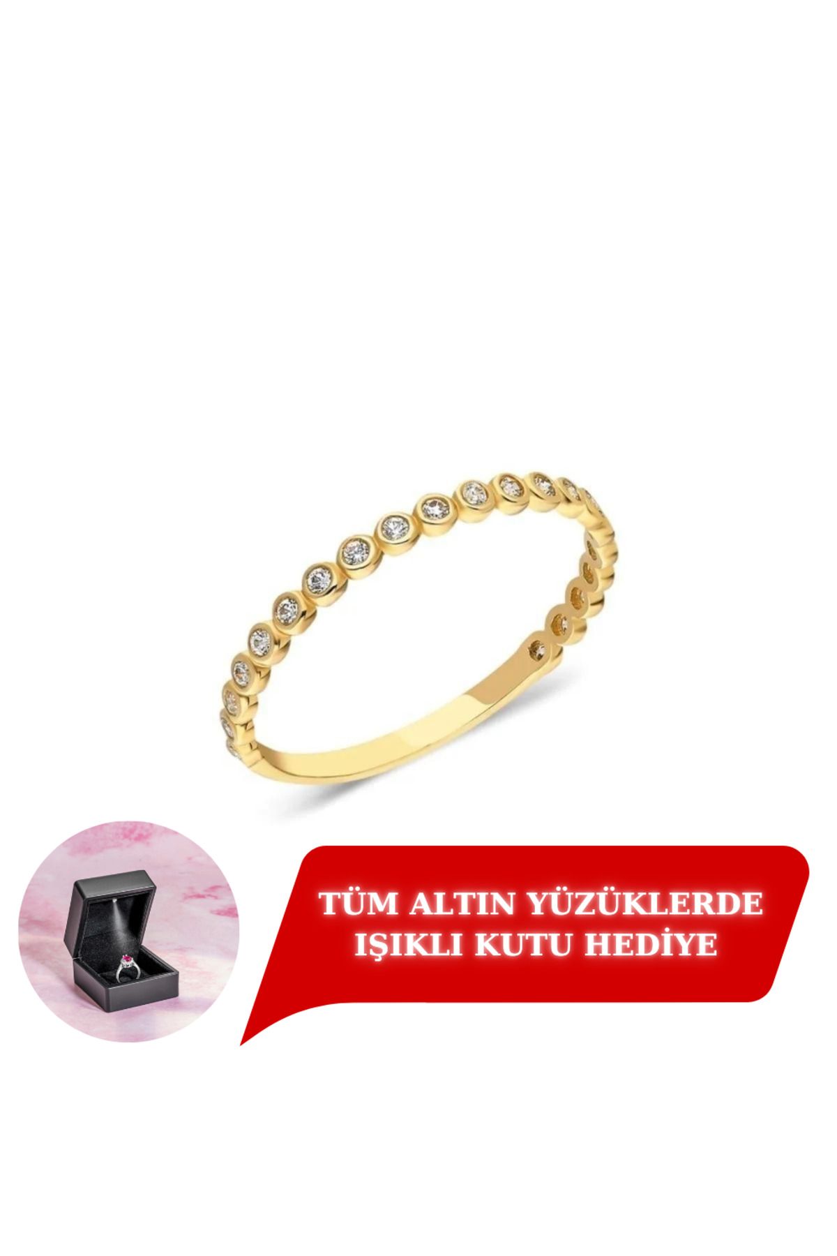 FasekGold 14 Ayar Altın Yüzük-0.30 Karat Pırlanta Montörü Yarım Tur Evlilik Alyansı-zirkon Taşlı Altın Yüzük