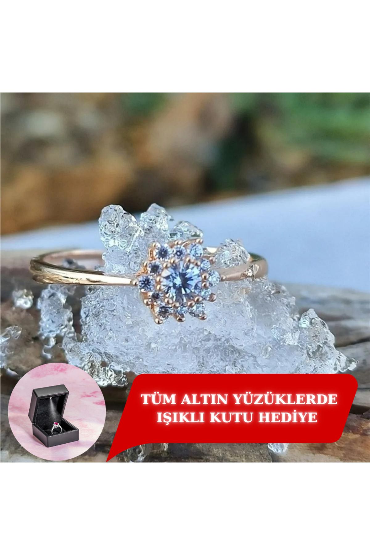 FasekGold 14 Ayar Altın Yüzük-zirkon Taşlı Gül Evlilik Teklifi Hediye Kadın Altın Yüzük -hediye Altın Yüzük