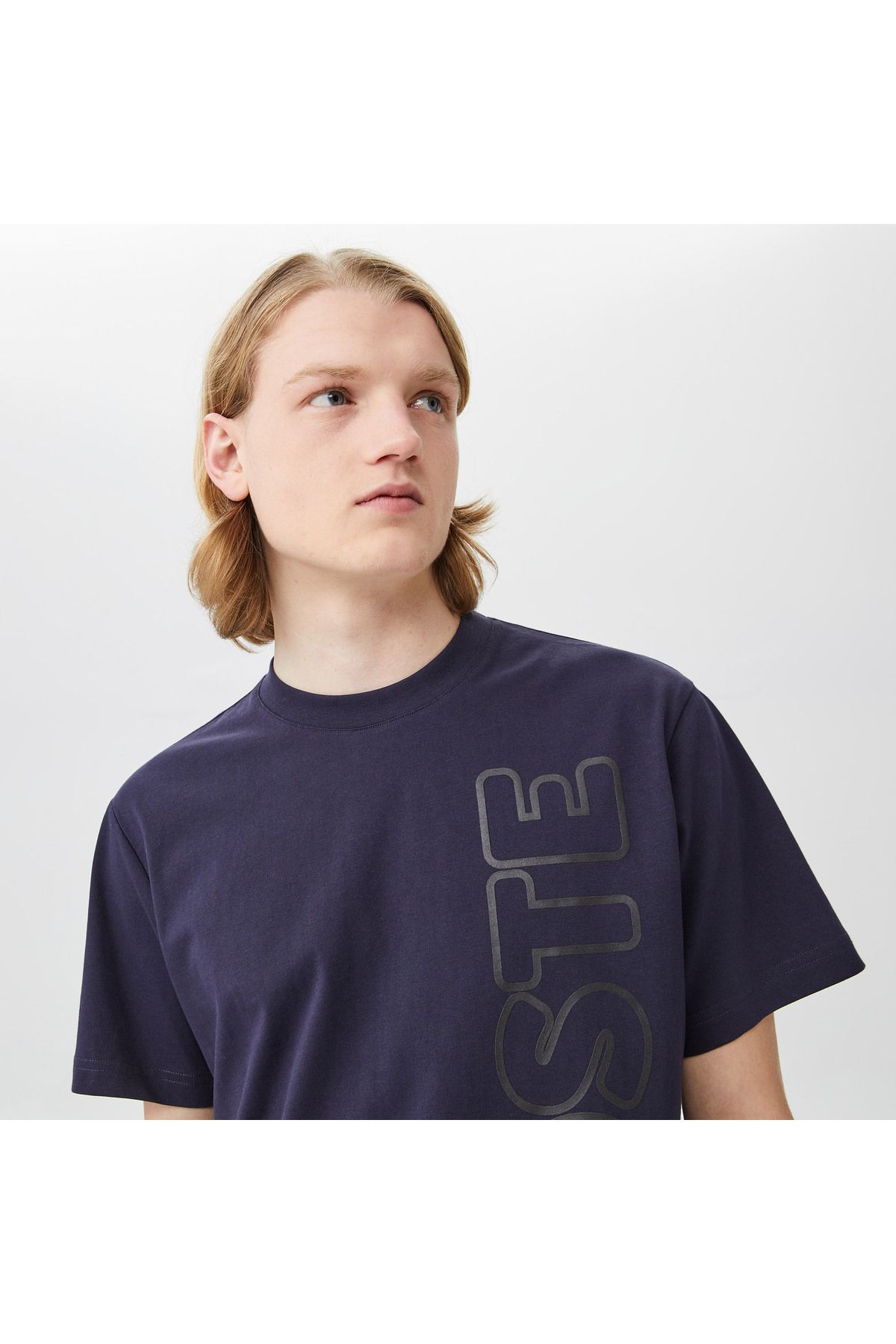 تی شرت آبی مردانه یقه دوچرخه تناسب با پیراهن رنگ دریایی طرح دار Lacoste