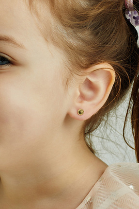 N GOLD 14 Ayar Altın Çizgili Top Küpe (Büyük Boy)