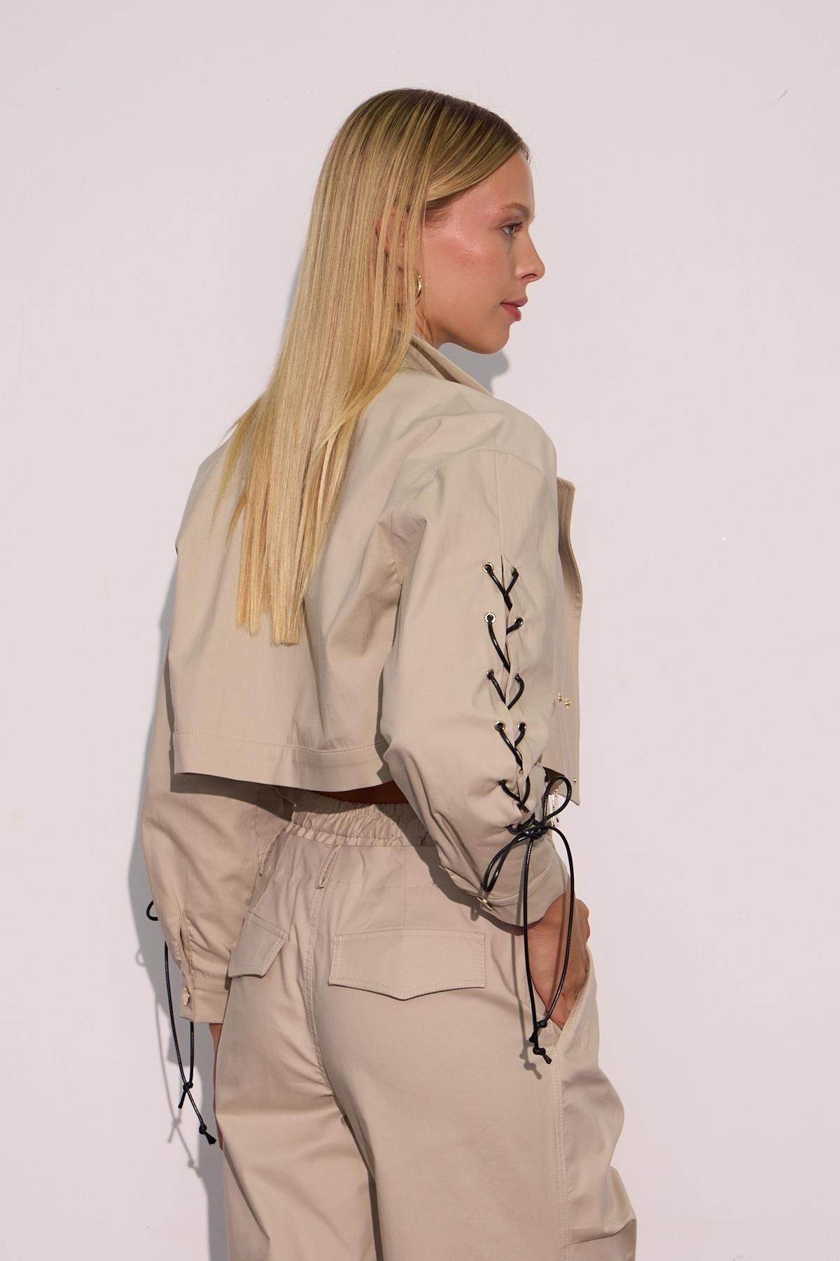NOK İSTANBUL-Urban Luxe Stone Colored Loose Trousers with Waist Detail 4