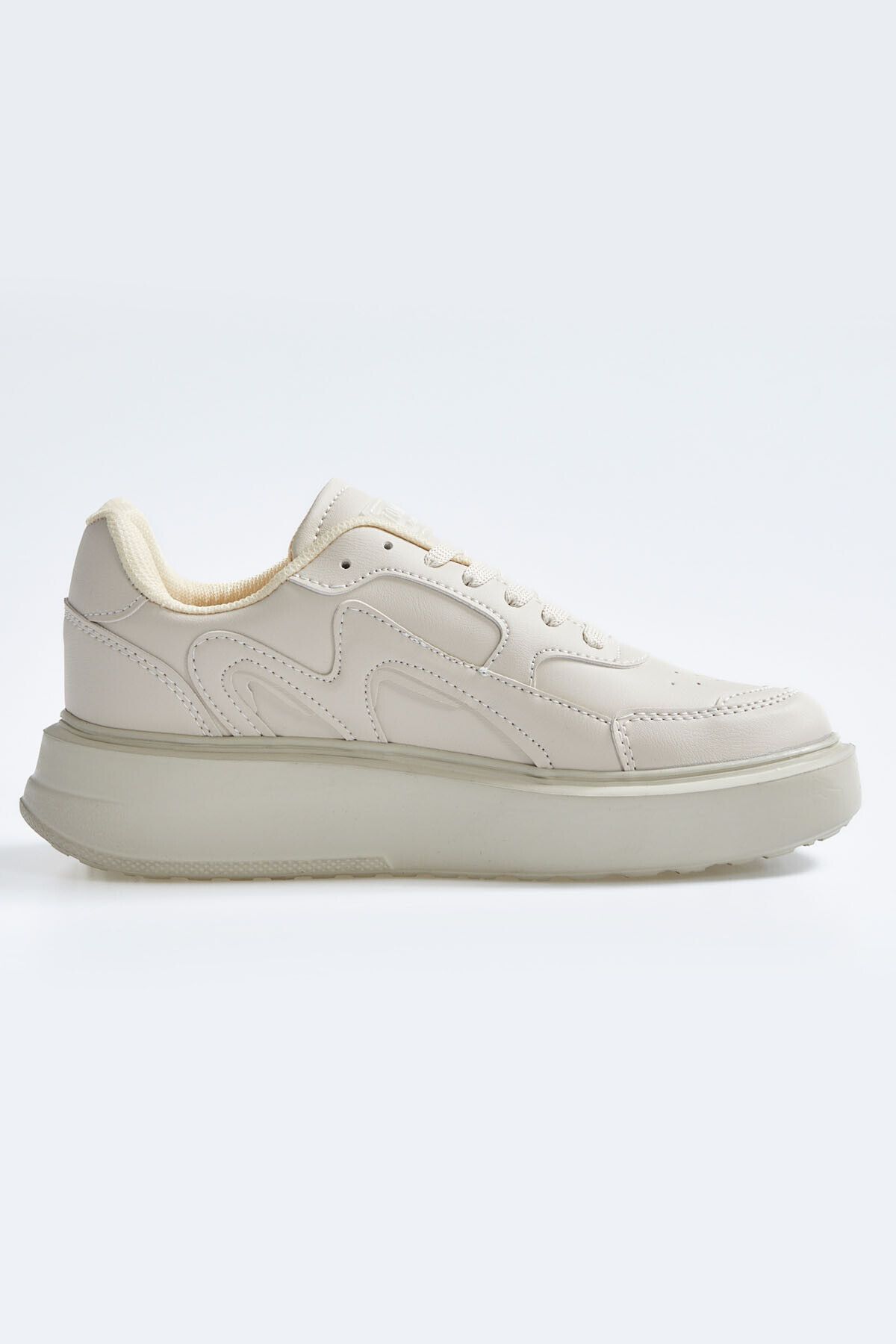 TOMMY LIFE-Beige Lace-Up High Sole Faux Leather Women's Sports Shoes - 89200 1