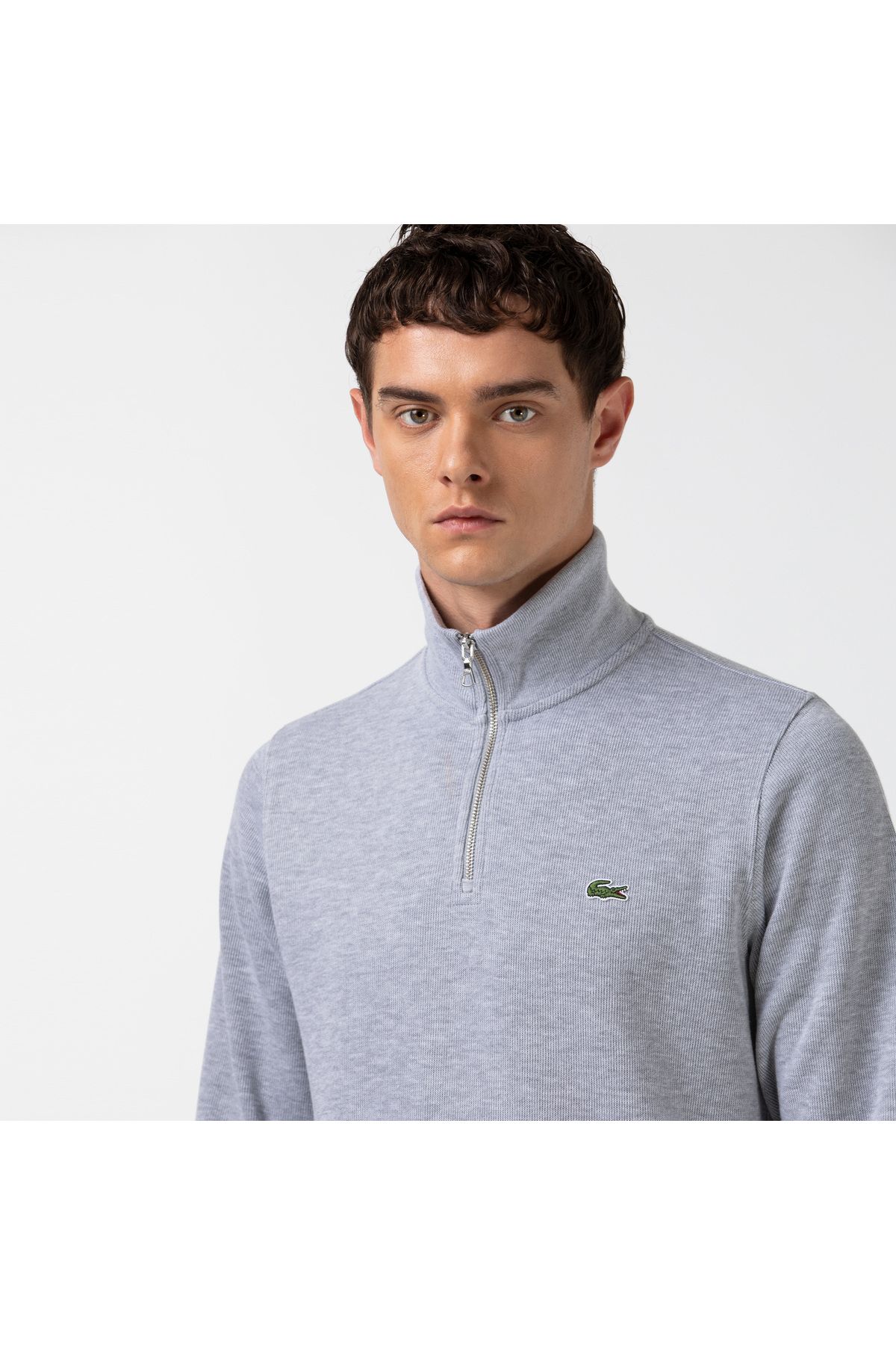 سویشرت خاکستری مردانه لباس پیراهن نیمه زیپ کلاسیک مناسب Lacoste