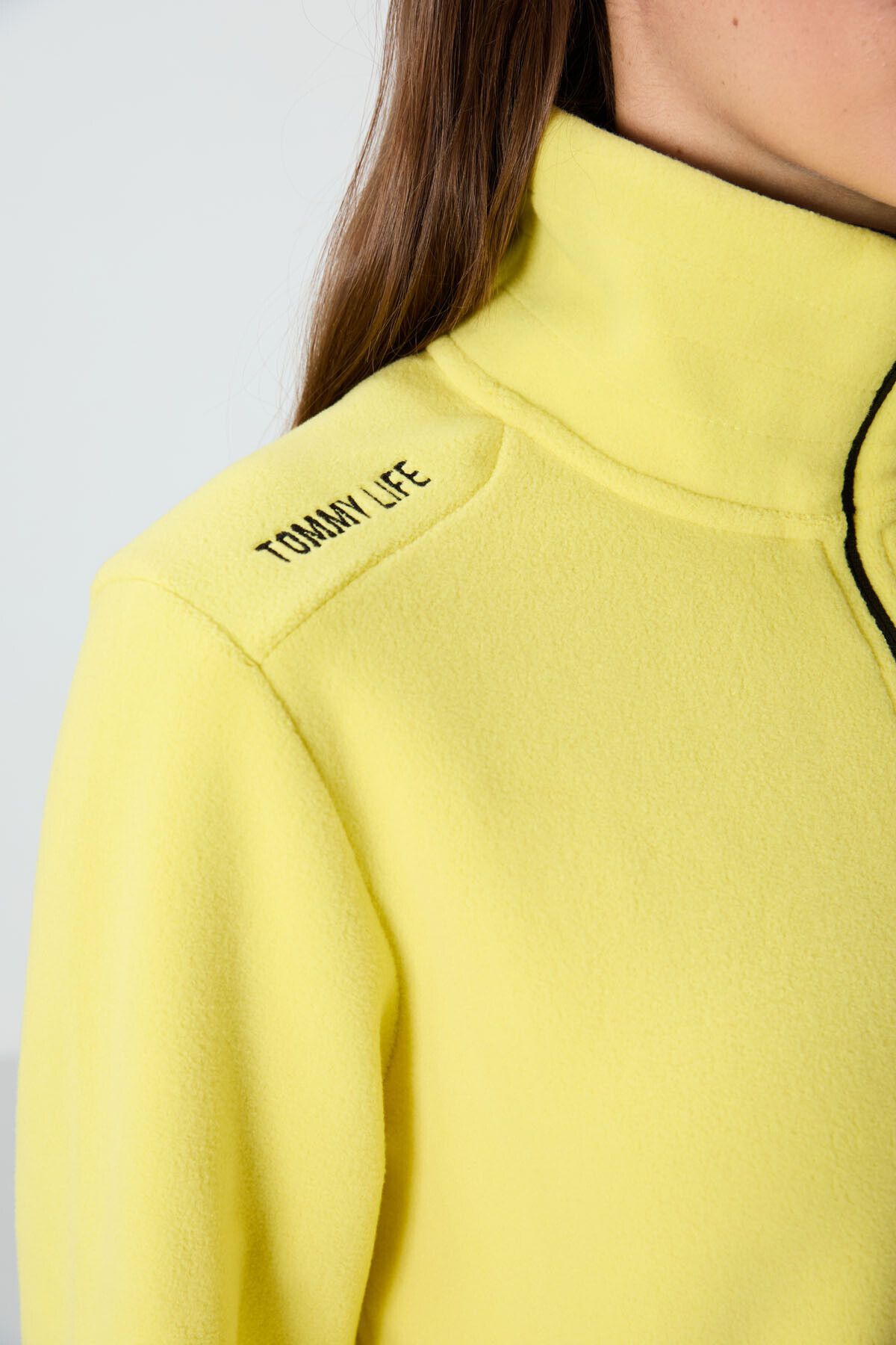 TOMMY LIFE-Lemon High Collar Zippered Comfortable Form Women's Fleece Sweatshirt - 97173 5