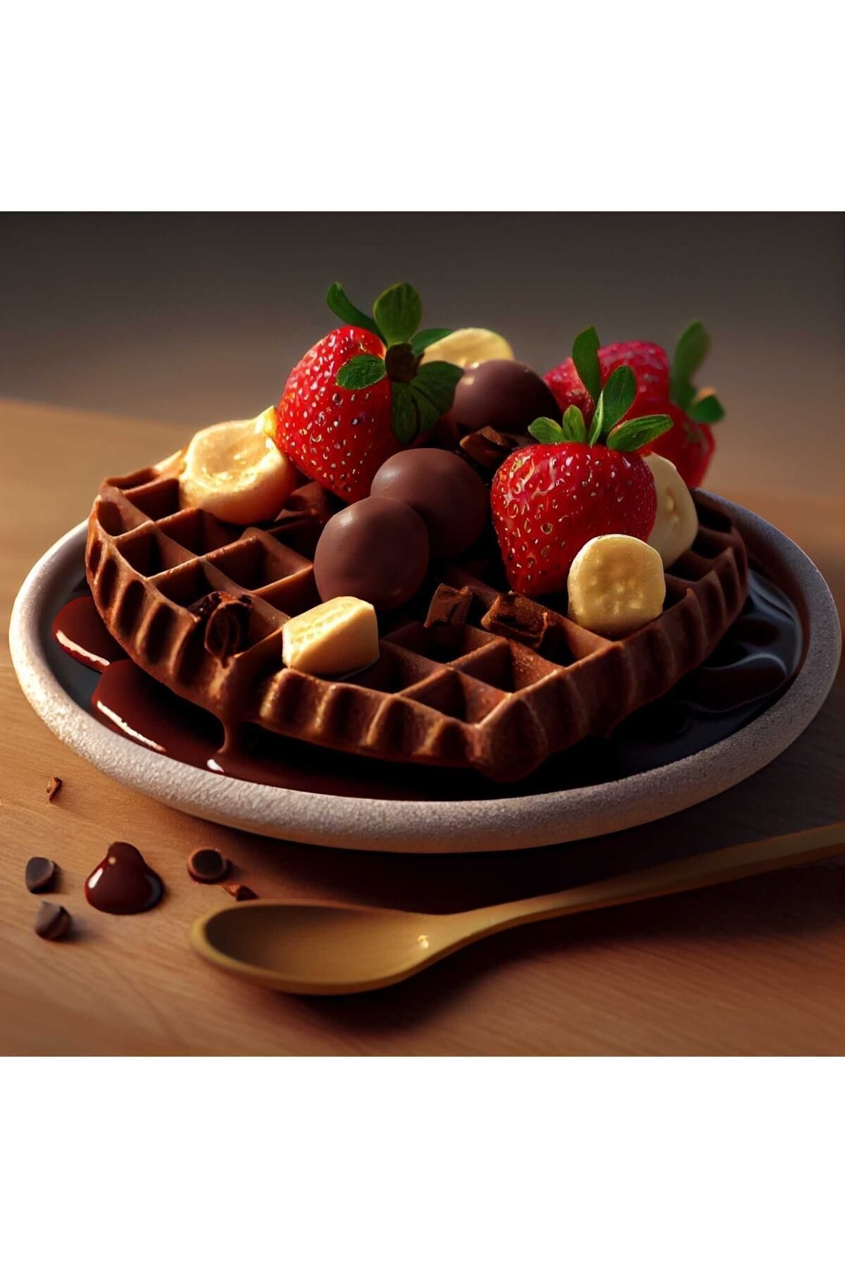 Vividale Çilek Muz Ve Çikolatalı Waffle Görünümlü Pastahane Kafe Kafeterya Ve Mutfağa Asmalık Kanvas Tablo