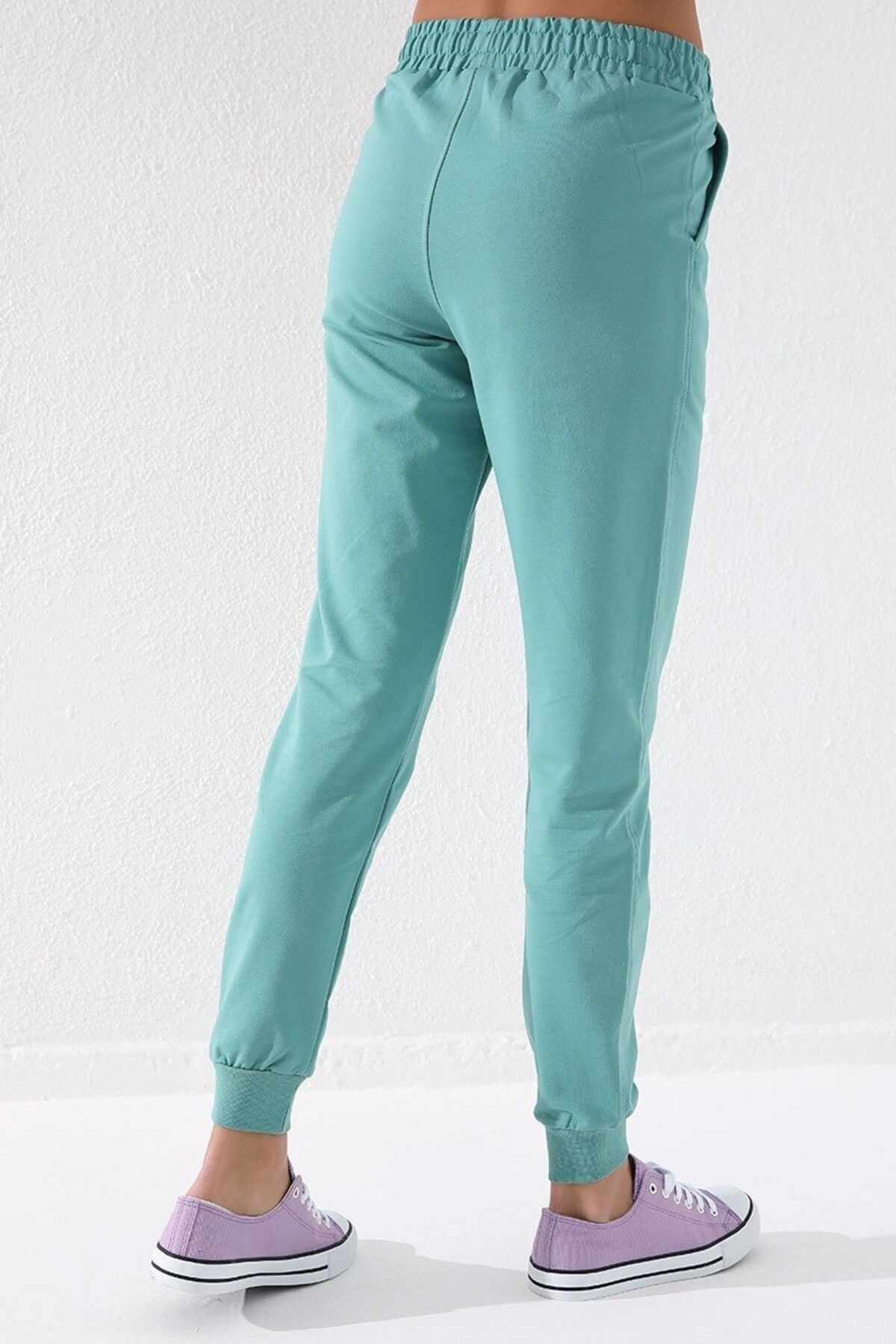 TOMMY LIFE-Mint Green High Waist Jogger Comfortable Form Cuffed Women's Tracksuit Bottom - 94561 5