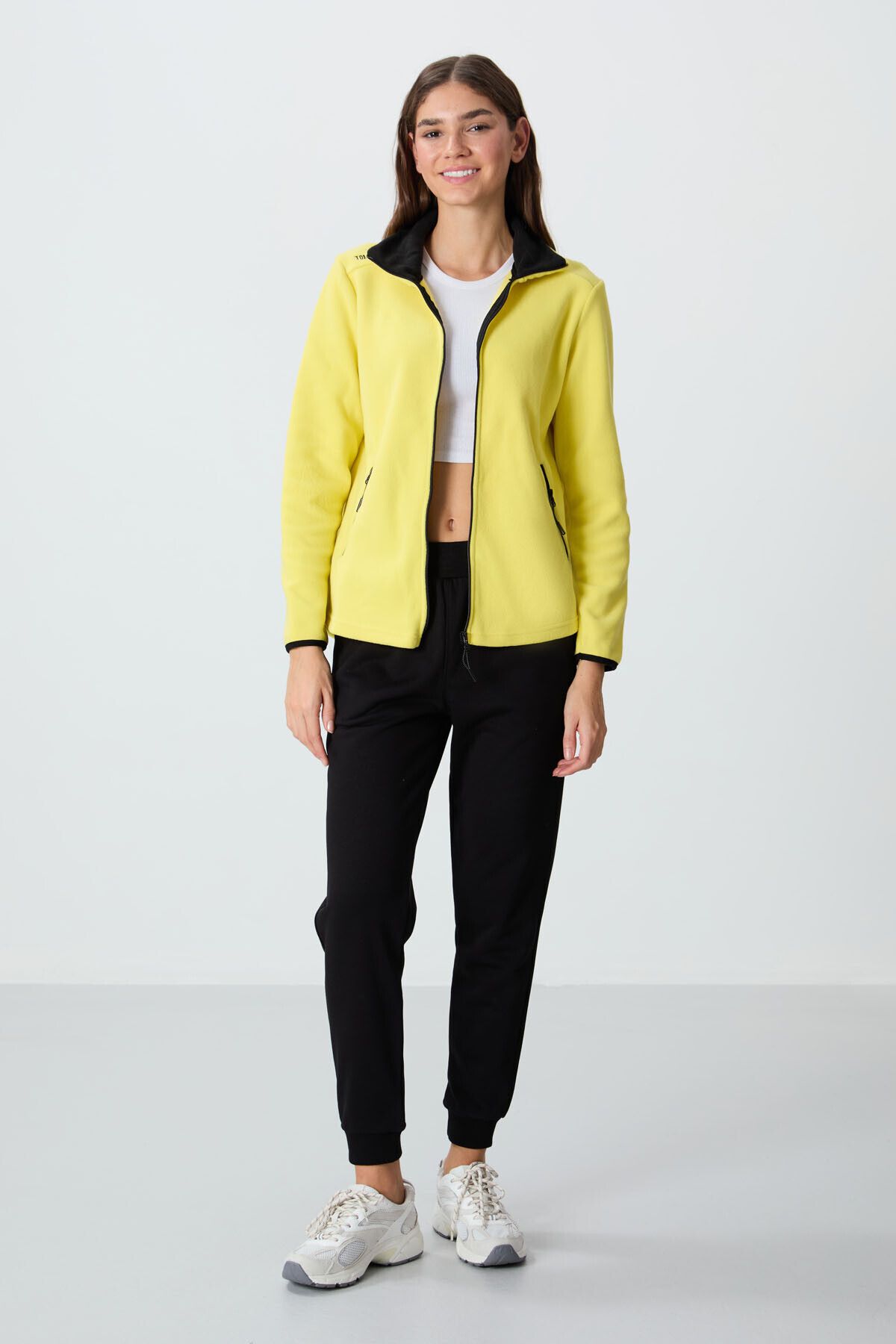 TOMMY LIFE-Lemon High Collar Zippered Comfortable Form Women's Fleece Sweatshirt - 97173 4