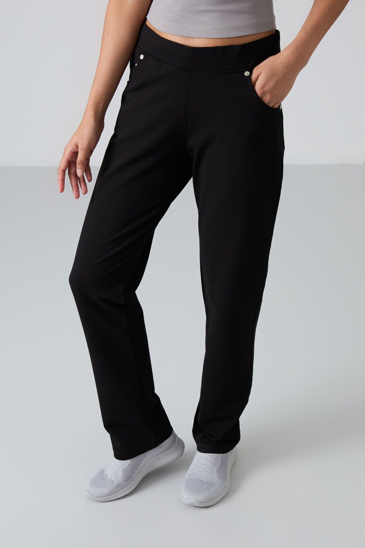 TOMMY LIFE-Black Stoned Comfortable Women's Sweatpants with Pockets - 94007 2