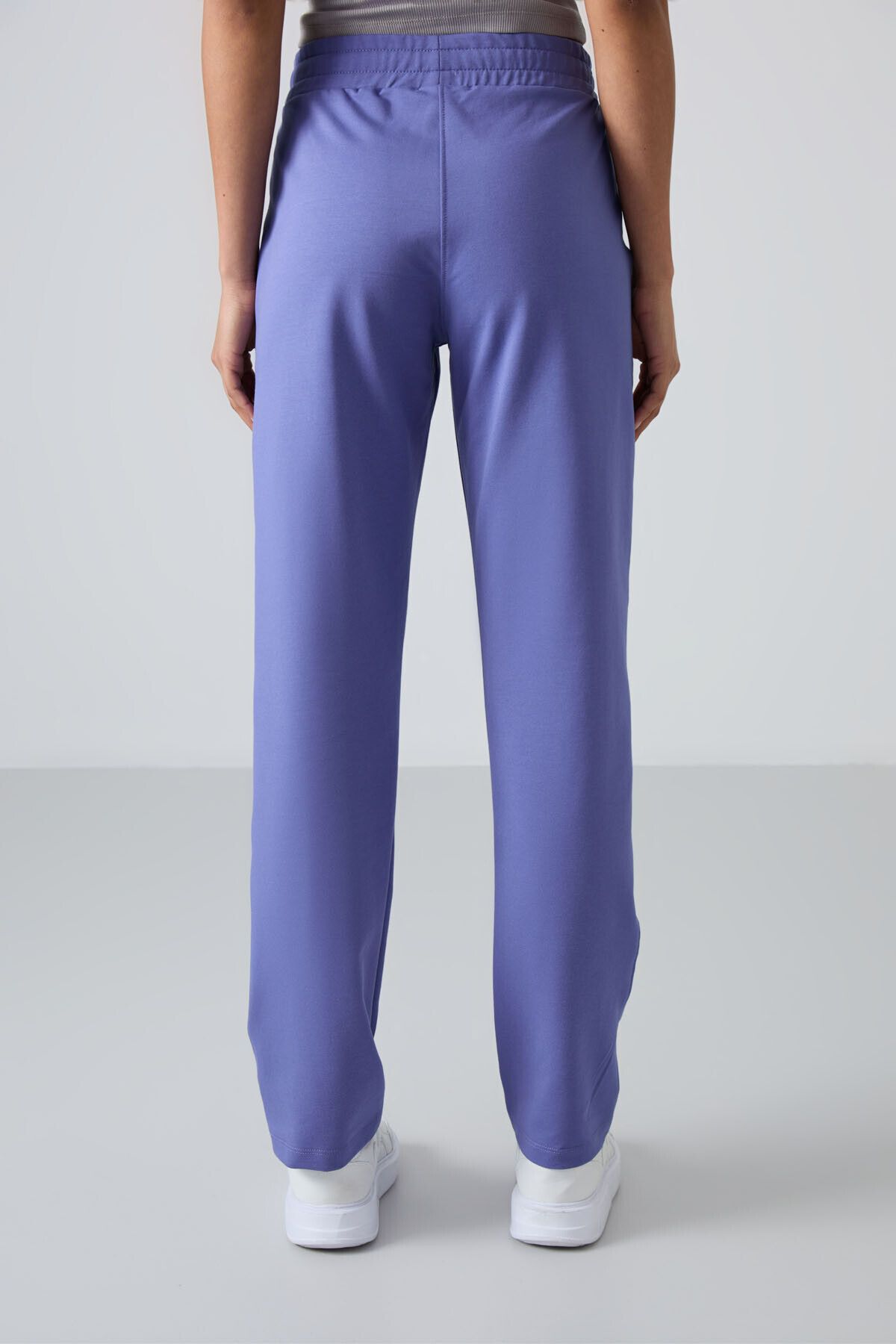 TOMMY LIFE-Lilac High Waist Pocket Comfortable Form Classic Leg Women's Tracksuit Bottom - 94584 5