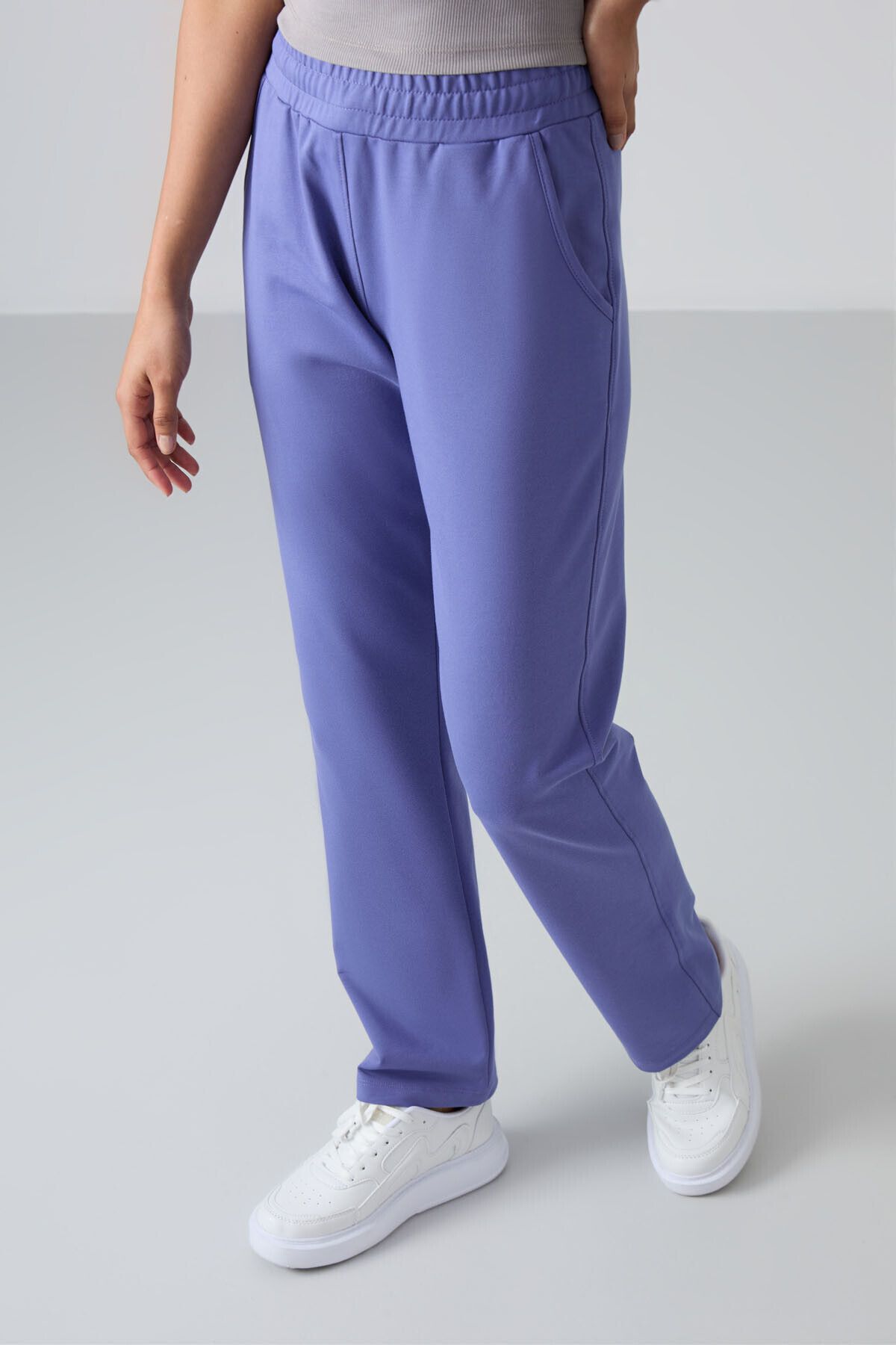 TOMMY LIFE-Lilac High Waist Pocket Comfortable Form Classic Leg Women's Tracksuit Bottom - 94584 4