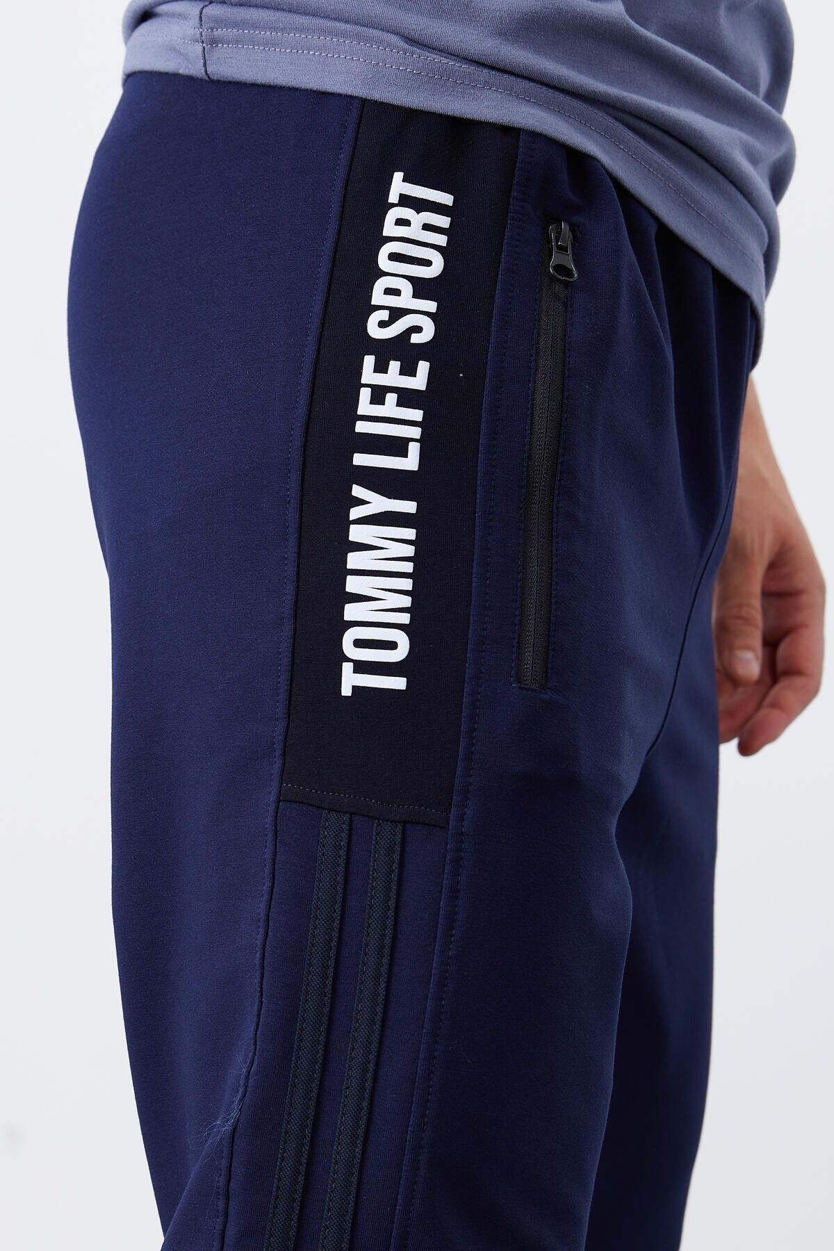 TOMMY LIFE-Indigo Double Piping Striped Standard Mold Jogger Men's Tracksuit Bottom - 84694 8