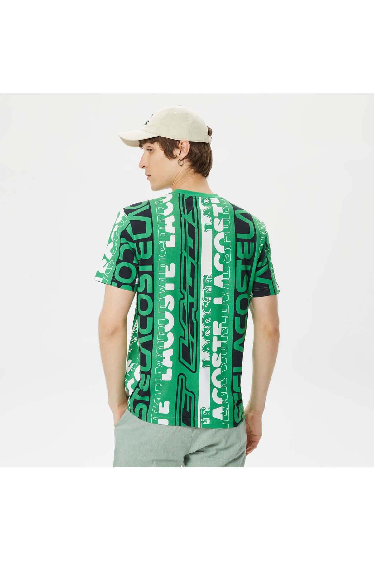 تی شرت سبز مردانه یقه دوچرخه مناسب طرح دار Lacoste