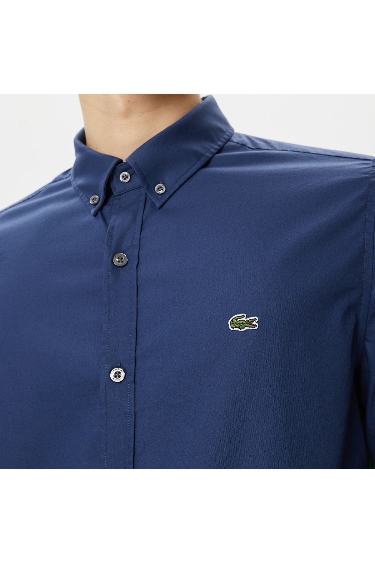 پیراهن / بلوز دکمه دار آبی مردانه یقه لباس باریک Lacoste