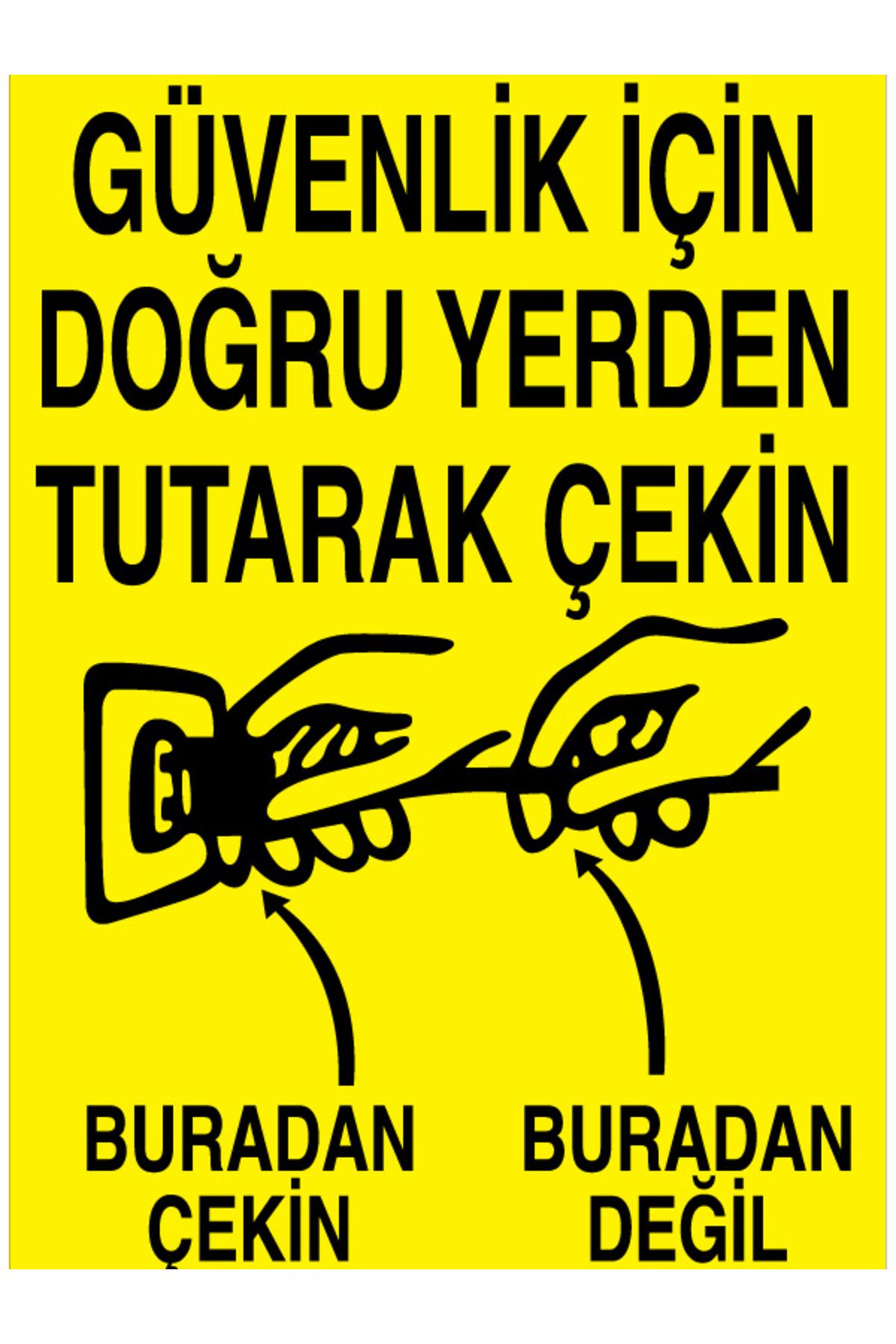 Uytab Güvenlik İçin Doğru Yerden Tutarak Çekin Uyarı Tabelası - 20x30 Alüminyum Kompozit Panel - K1