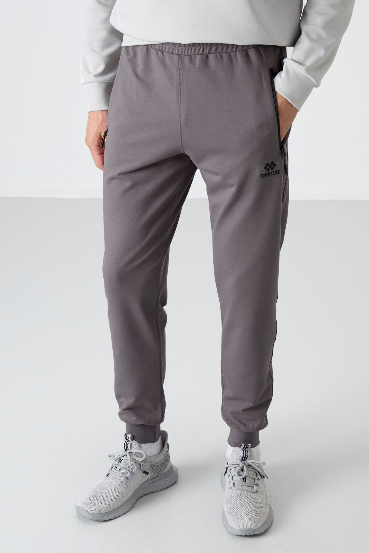 TOMMY LIFE-Men's Jogger Sweatpants - Dark Gray, Zipper and Pocket, Standard Size - 84587 1